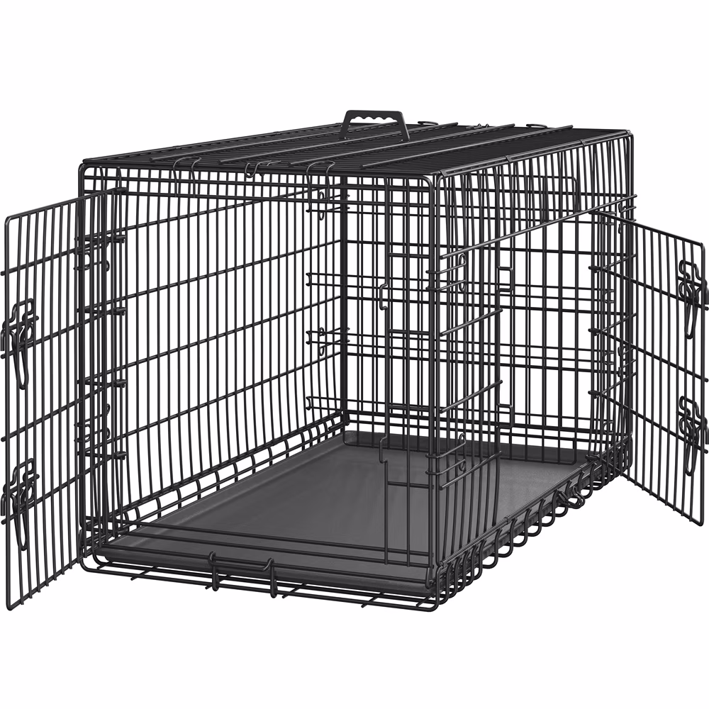 Alden Design 42″ Dog Crate with 2 Doors and Pull-out Tray for Large Dog, Black