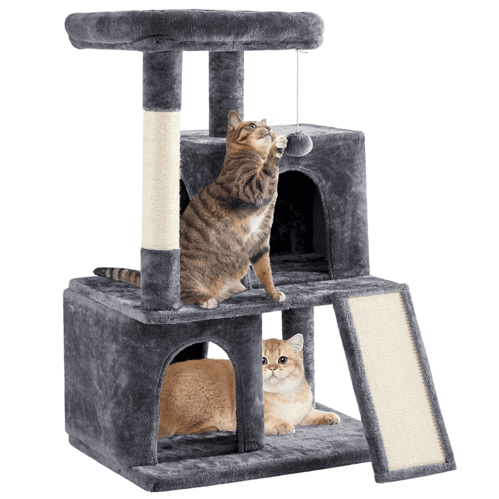 Alden Design 42" Multilevel Cat Tree Tower with Double Condos for Cats Kittens, Dark Gray