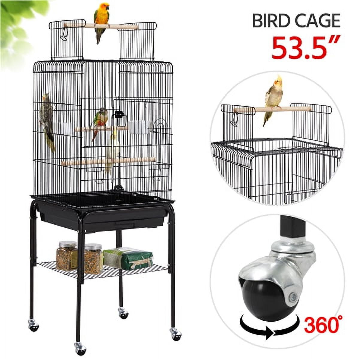 Alden Design 53.5" Metal Rolling Bird Cage with Play Top Stand, Dark Gray