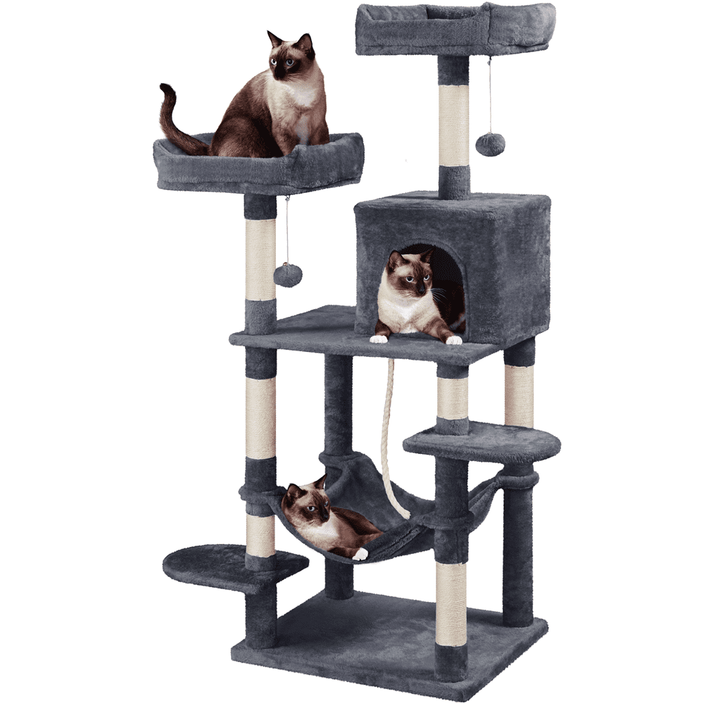 Alden Design 59" Cat Tree with Condo and Scratching Post Tower, Dark Gray