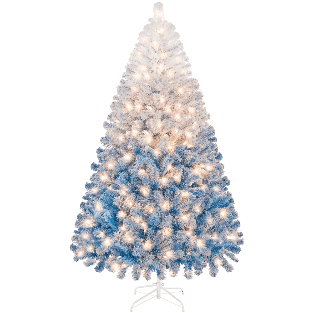 Alden Design 6 FT Artificial Snow Flocked Christmas Tree with 250 Lights, Lake Blue Gradient