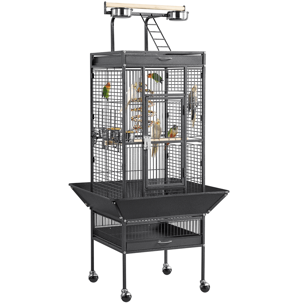 Alden Design 61" Rolling Metal Bird Cage with Play Top for Small/Medium Birds, Black
