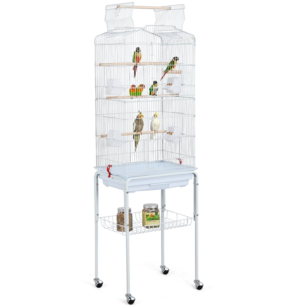 Alden Design 64" Large Rolling Metal Bird Cage with Open Top, White