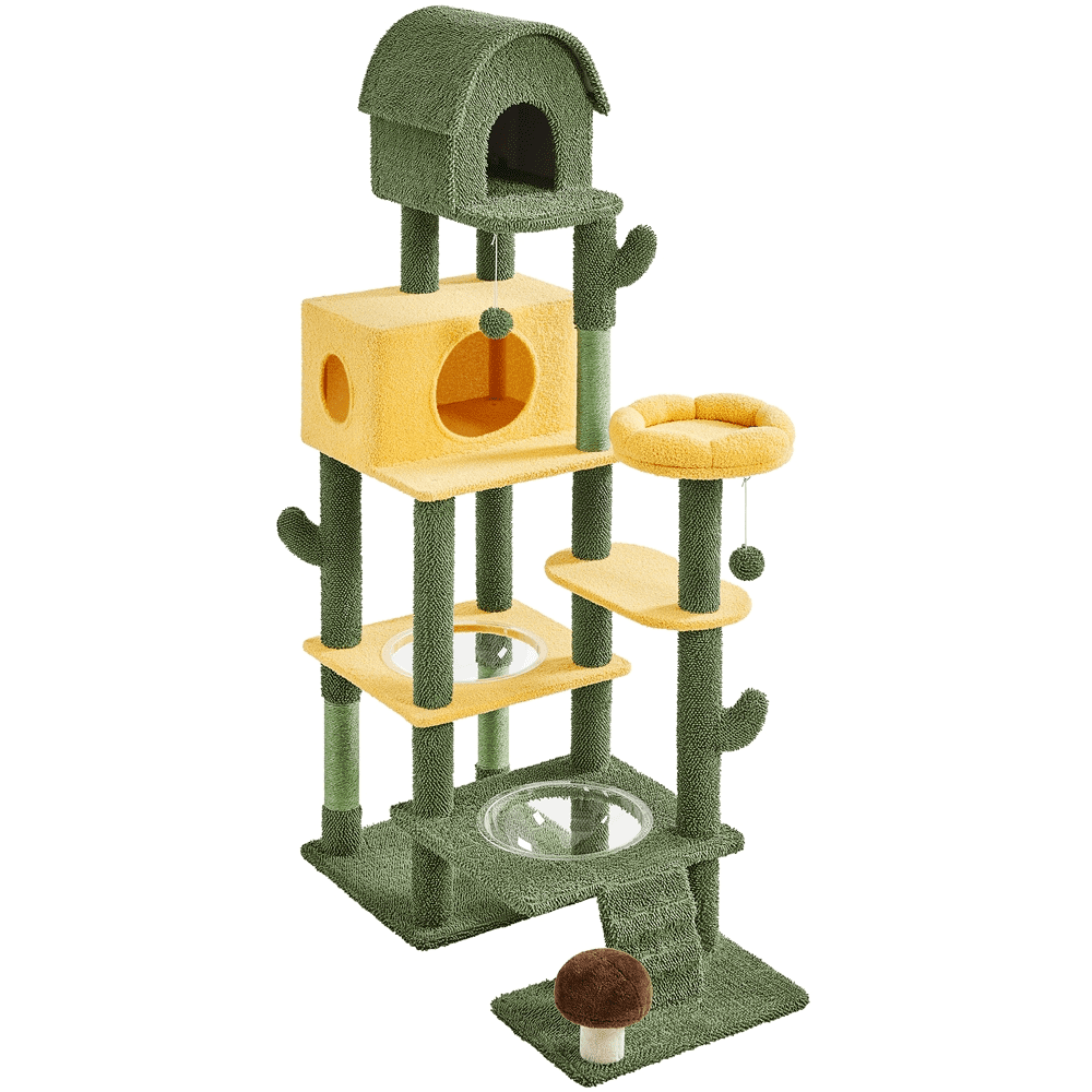 Alden Design 68.5'' Oasis-themed Multilevel Cat Tree with 3 Perches, Green