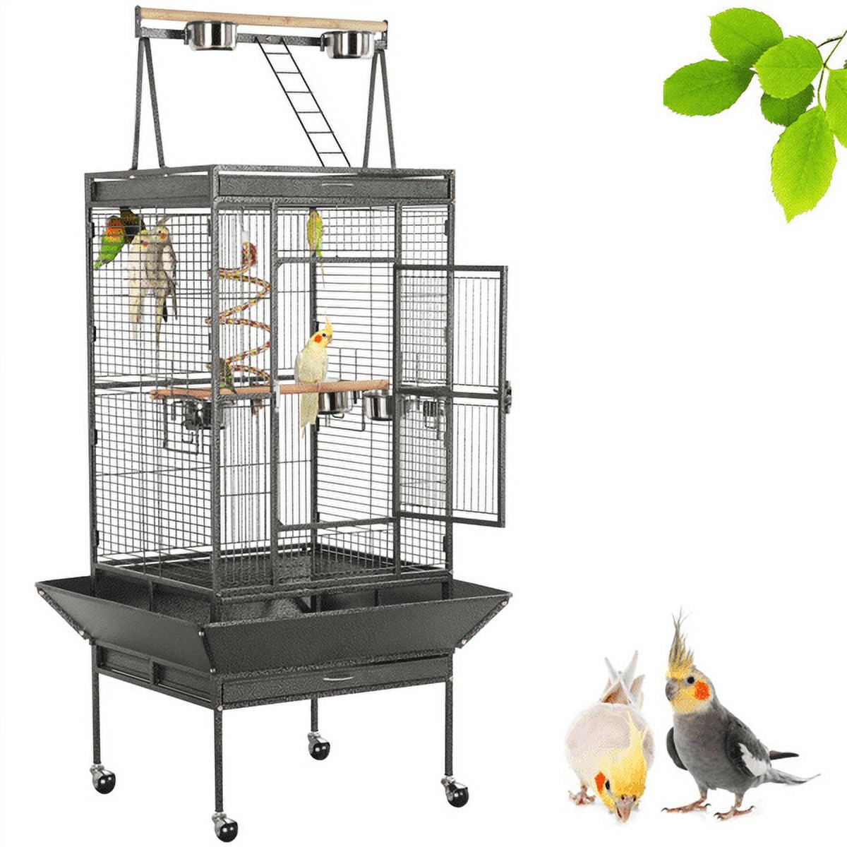 Alden Design 68.5" Rolling Metal Large Bird Cage with Play Top for Large Pet Birds