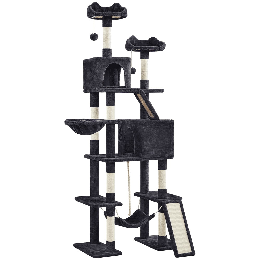 Alden Design 82.5" H Multi Level Cat Tree with 2 Cozy Condos and Basket, Black