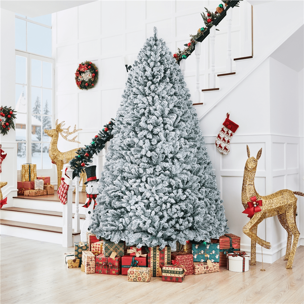 Alden Design 9ft Frosted Artificial Christmas Tree with Foldable Stand,Green