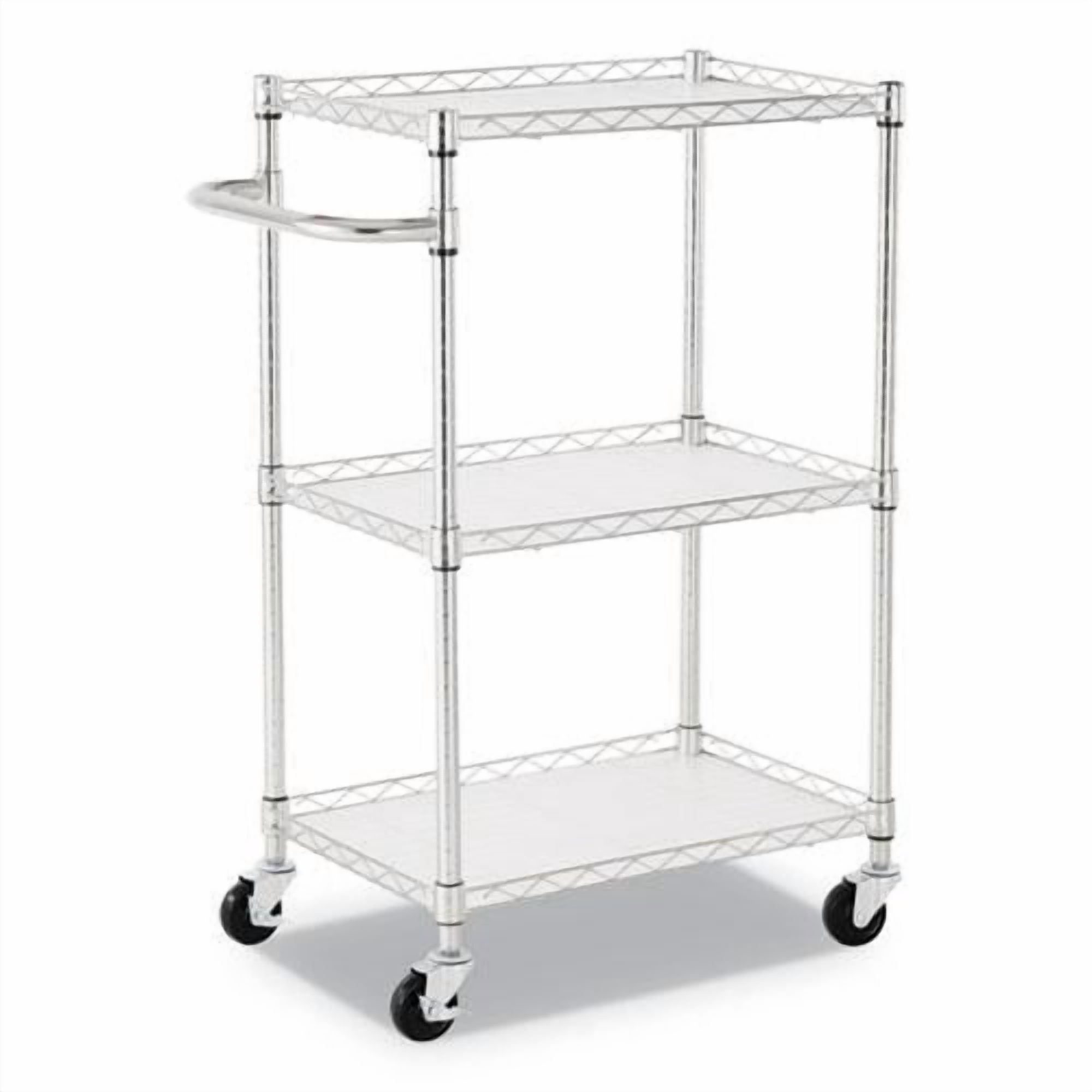 Alera Three-Shelf Wire Cart with Liners, Metal, 3 Shelves, 450 lb Capacity, 24" x 16" x 39", Silver