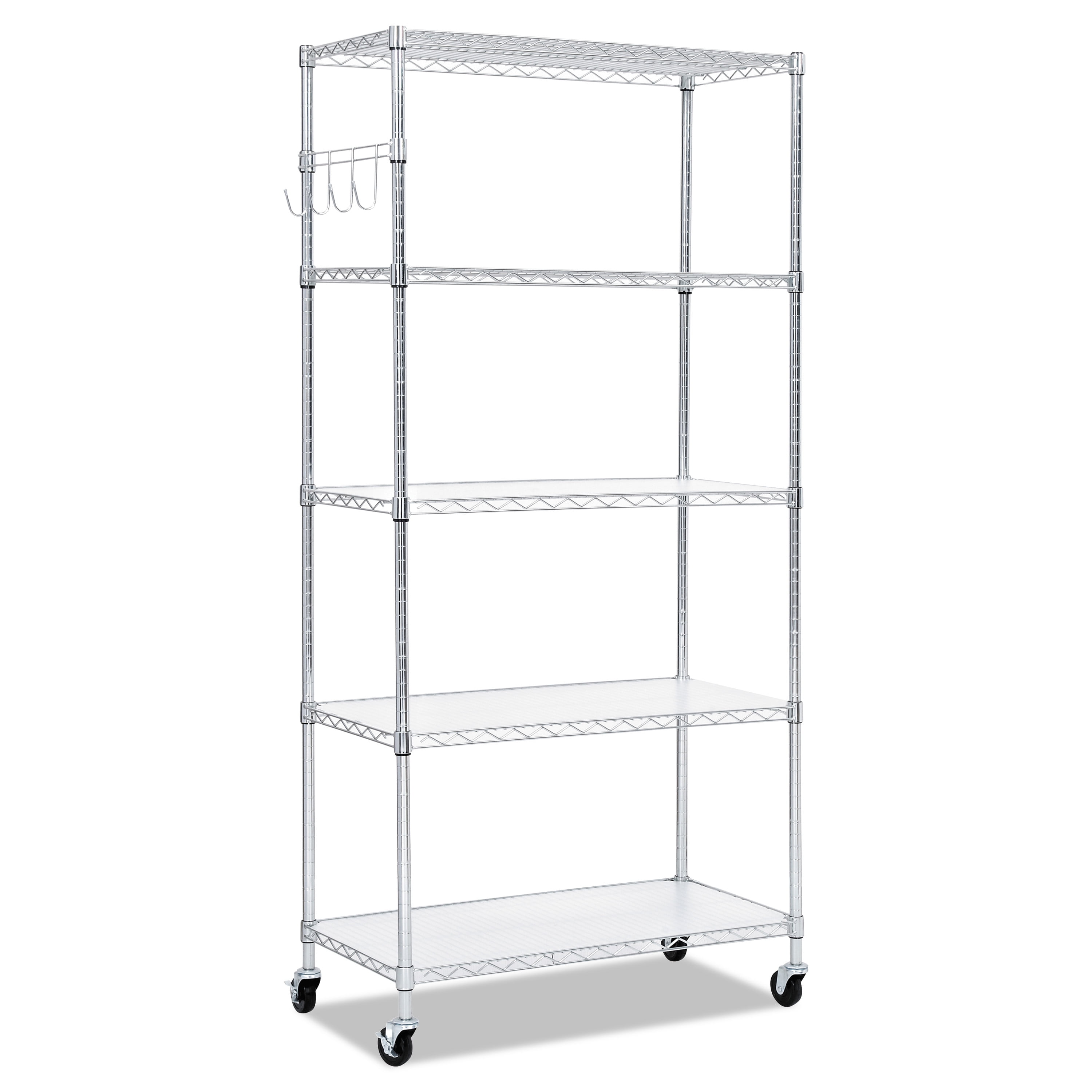 Alera 5-Shelf Wire Shelving Kit with Casters and Shelf Liners, 36w x 18d x 72h, Silver