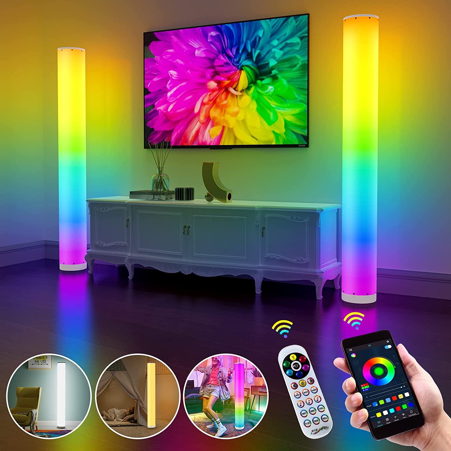 Allaugh RGB Dimmable Floor Lamp with White Shade