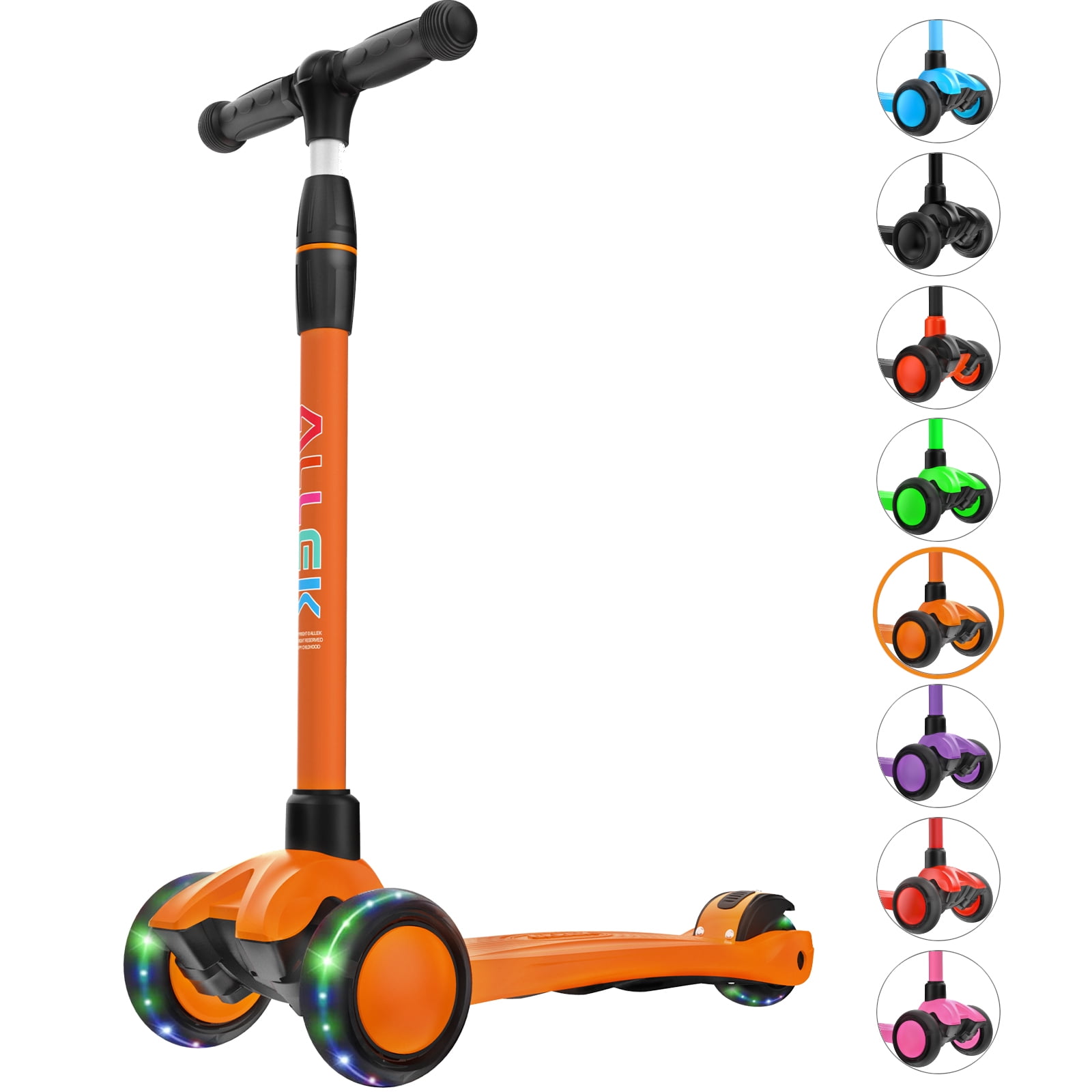 Allek Kick Scooter B03 with Light-Up Wheels and Any Height Adjustable for Children from 3-12yrs (Orange)