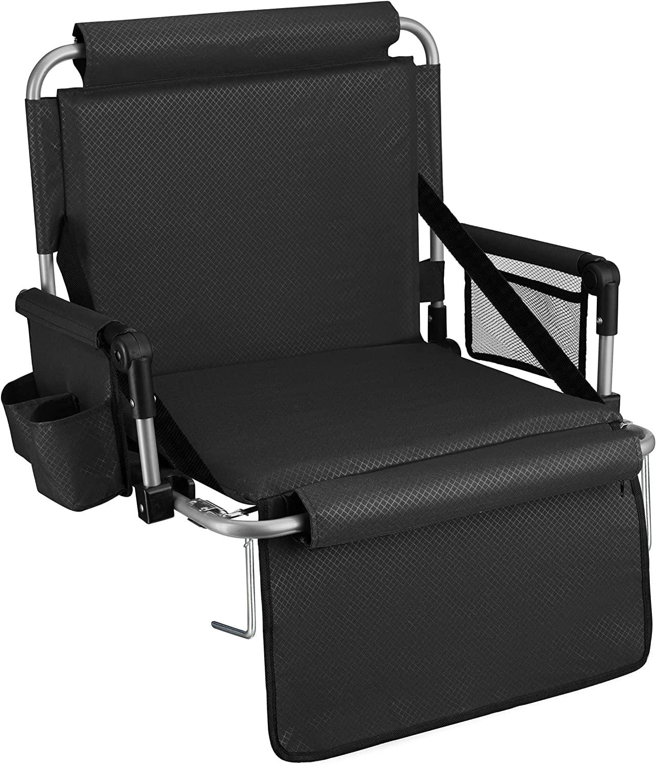 Alpcour Folding Portable Stadium Seat with Padded Backrest, Armrests, Storage Pockets, and Cup Holder - Black