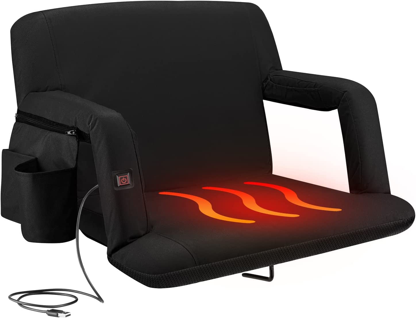 Alpcour X-Wide Heated Reclining Stadium Seat - Extra Thick Waterproof Chair with Wide Back Support - Black