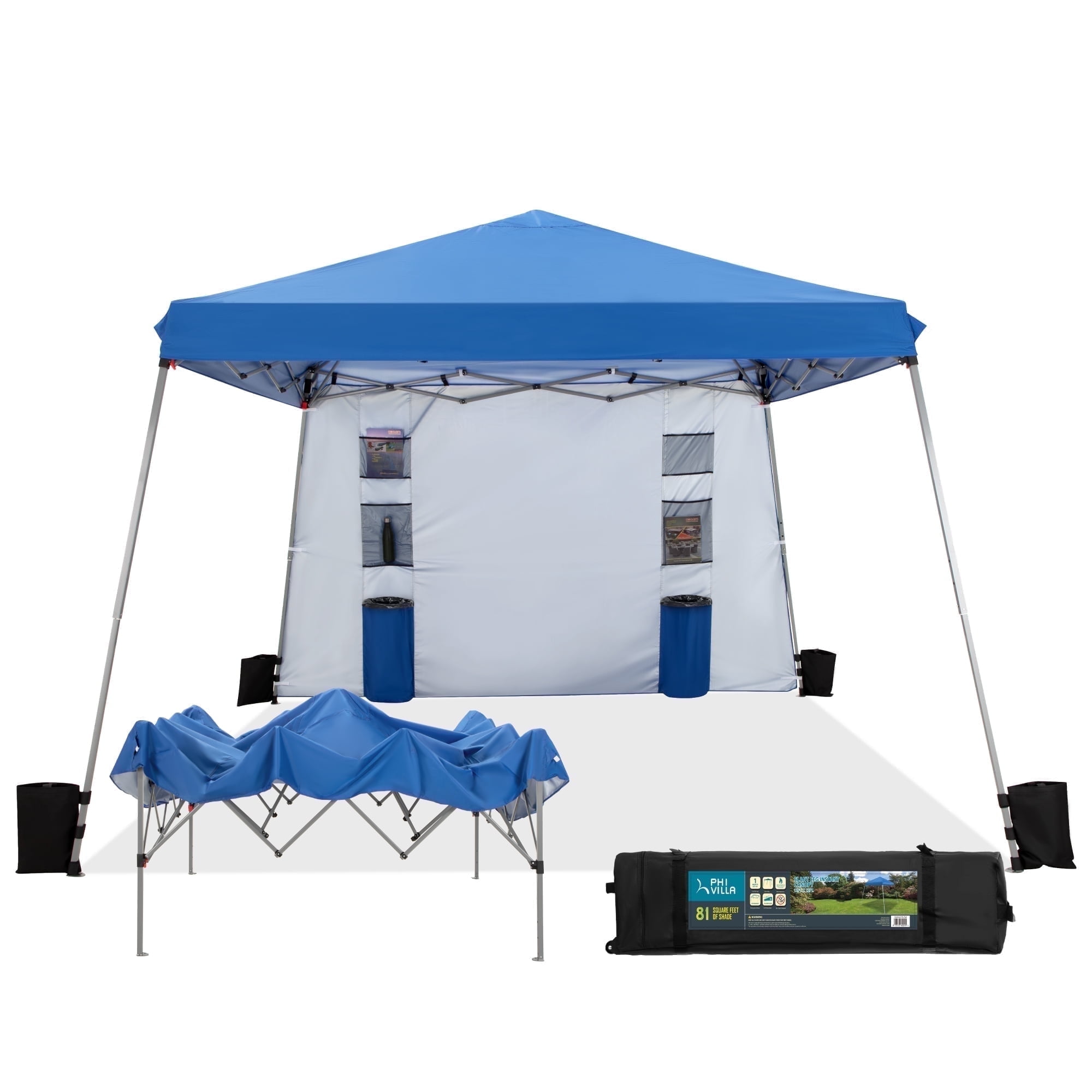 Alpha Joy 12' W x 12' D Pop-up Canopy Blue Slant Leg Outdoor Canopy Instant Canopy Tent with Side Wall