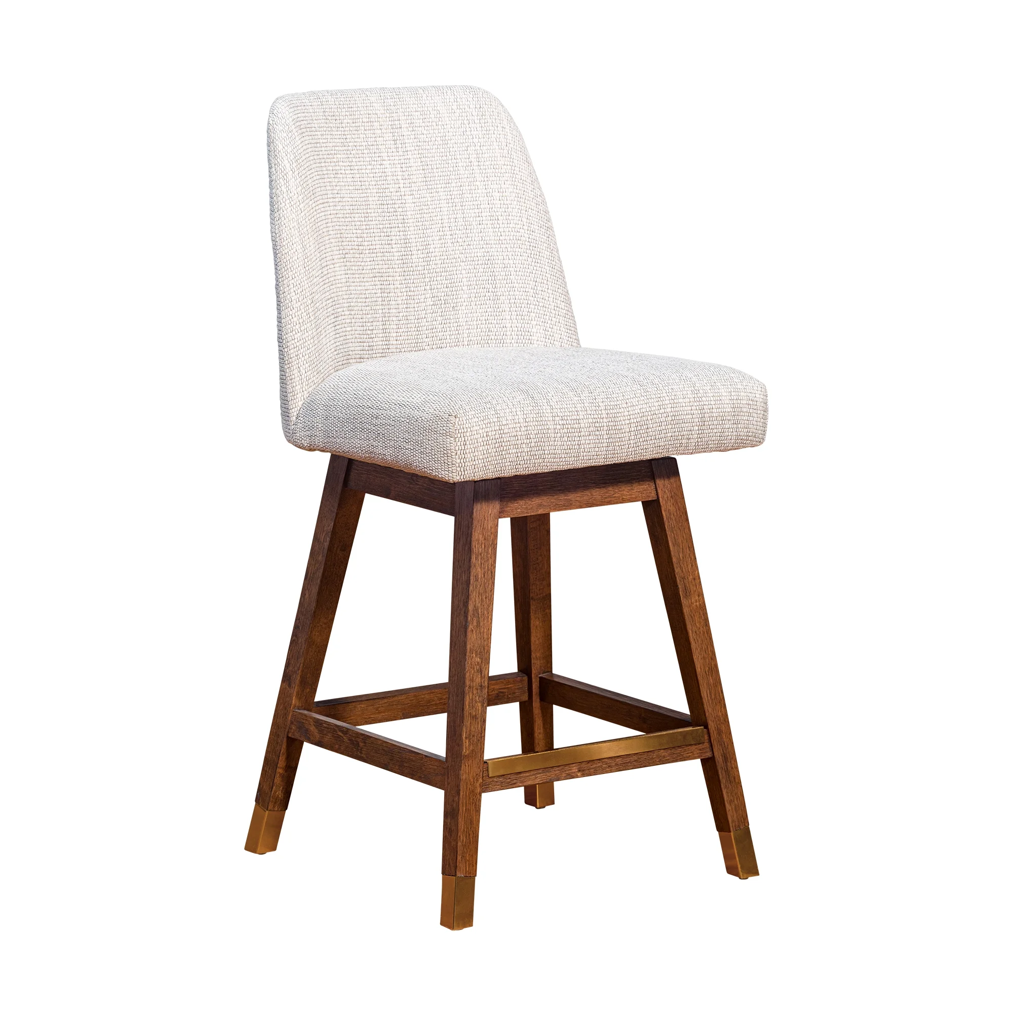 Amalie Swivel 26" Seat Height in Brown Oak Wood Finish with Beige Fabric Bar Stool for Kitchen Island Counter