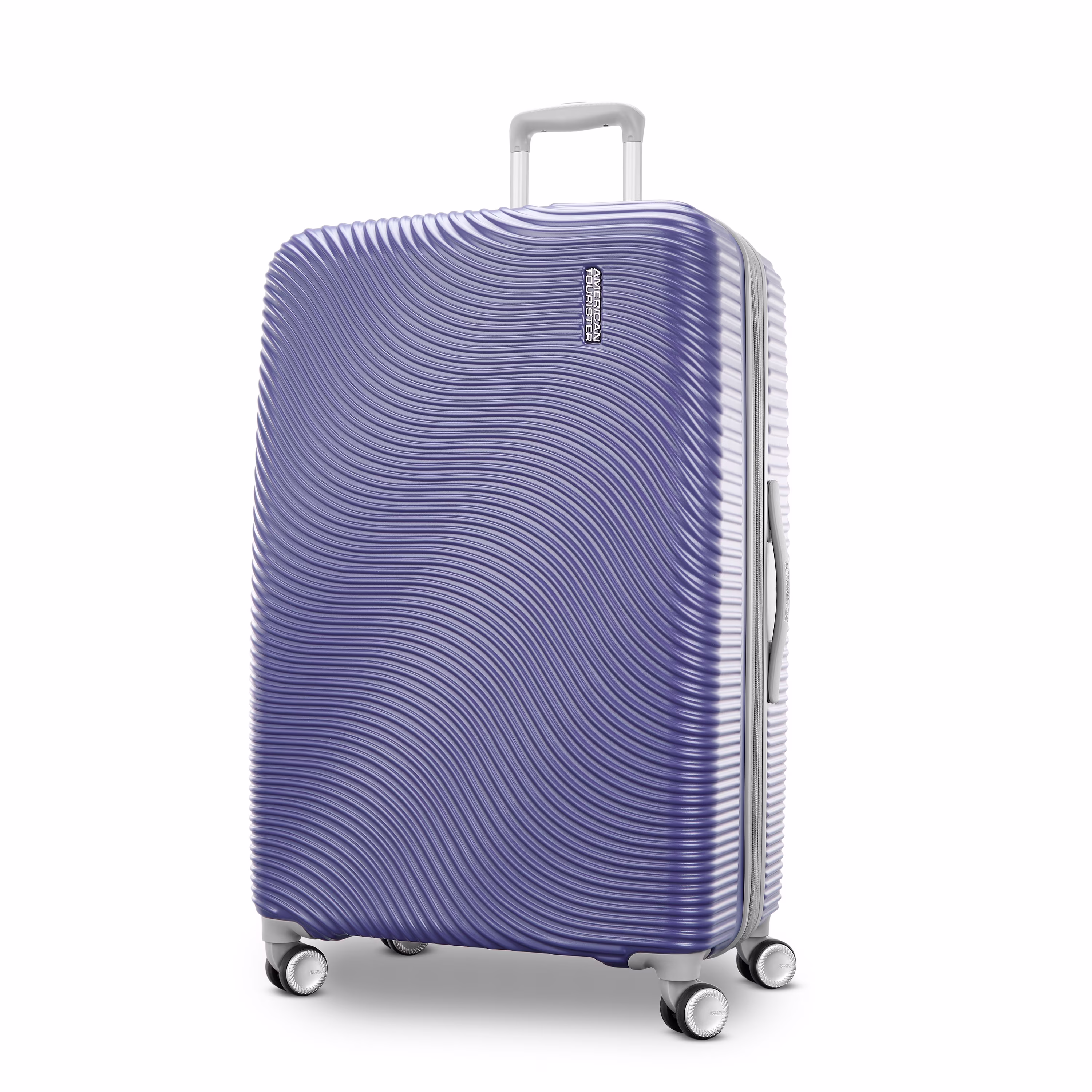American Tourister Color Waves Large Checked Expandable Luggage Suitcase with Spinner Wheels, Dusk Purple
