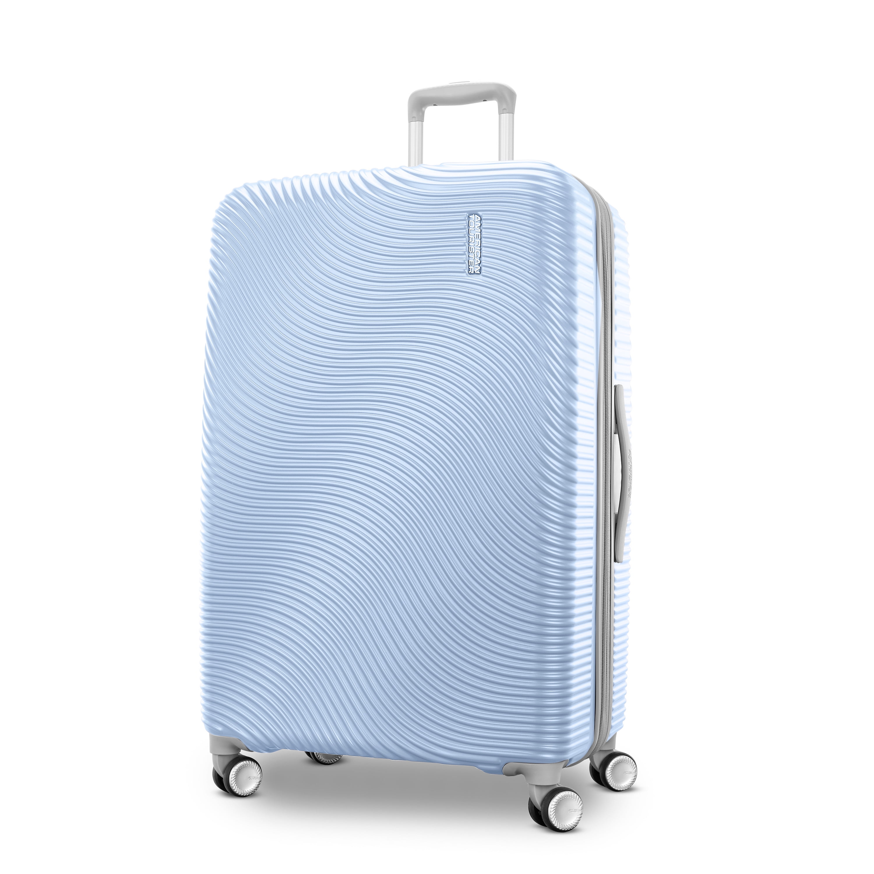 American Tourister Color Waves Large Checked Expandable Luggage Suitcase with Spinner Wheels, Icy Blue