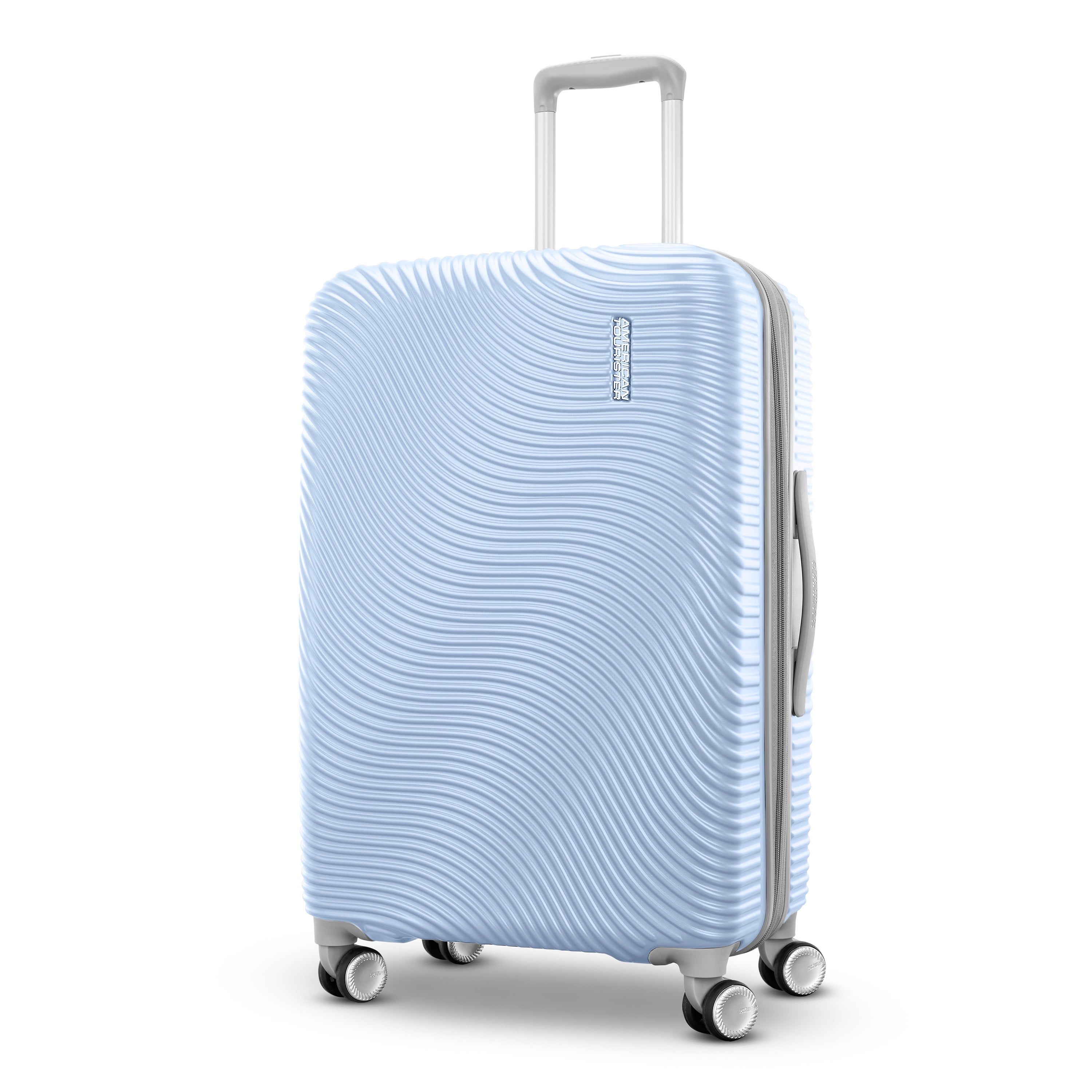 American Tourister Color Waves Medium Checked Expandable Luggage Suitcase with Spinner Wheels, Icy Blue