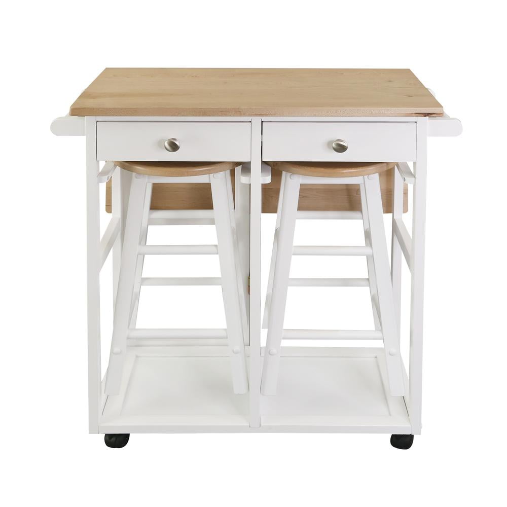 American Trails Breakfast Cart with Drop-Leaf Table, American Maple Top, Square - White