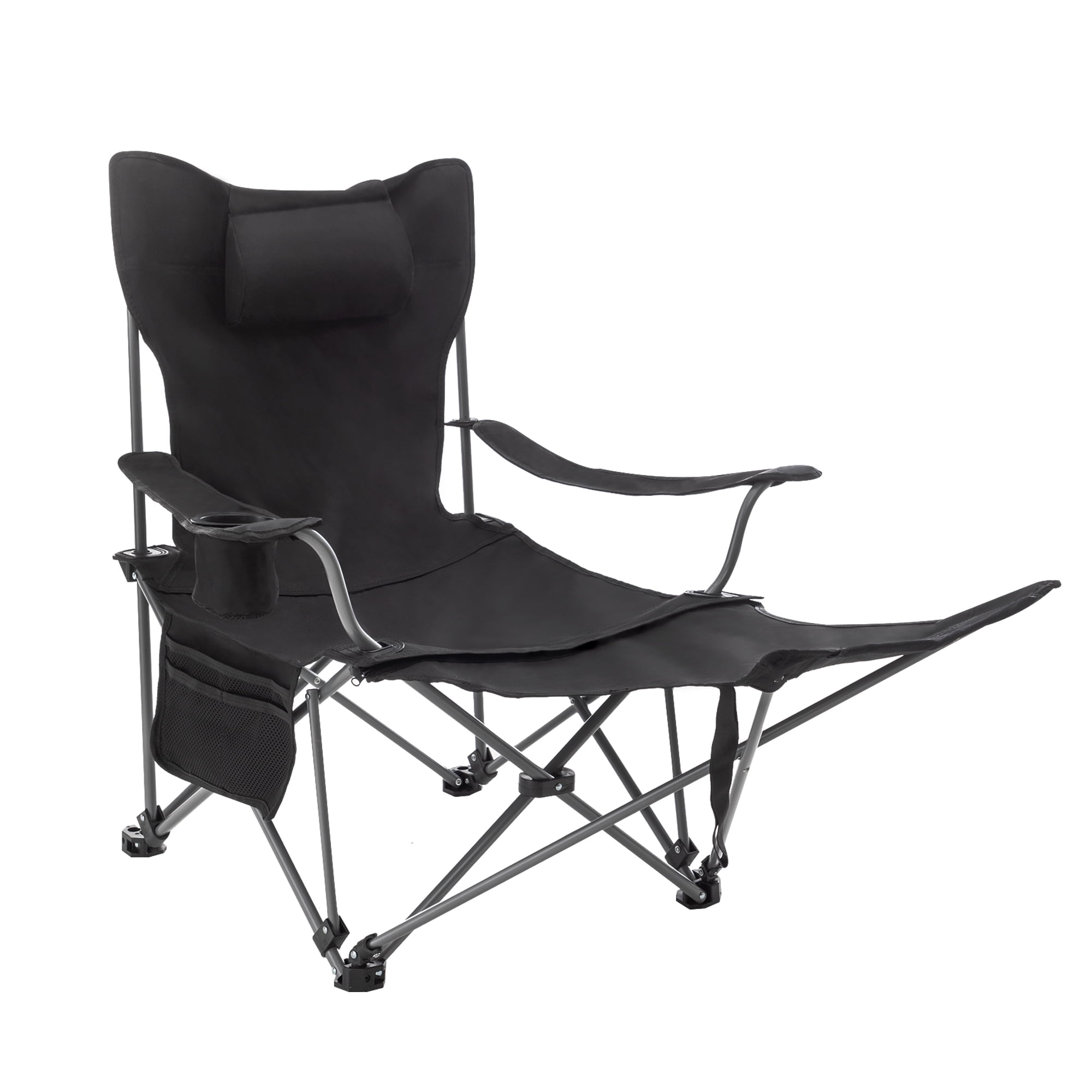 Andeworld Reclining Camping Chairs with Removeable Footrest,Lounge Chairs with Headrest,Adjustable Folding Chairs for Adults,Black