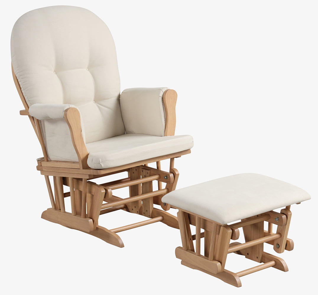 Angel Line Windsor Glider and Ottoman, Natural w/ Beige Cushion