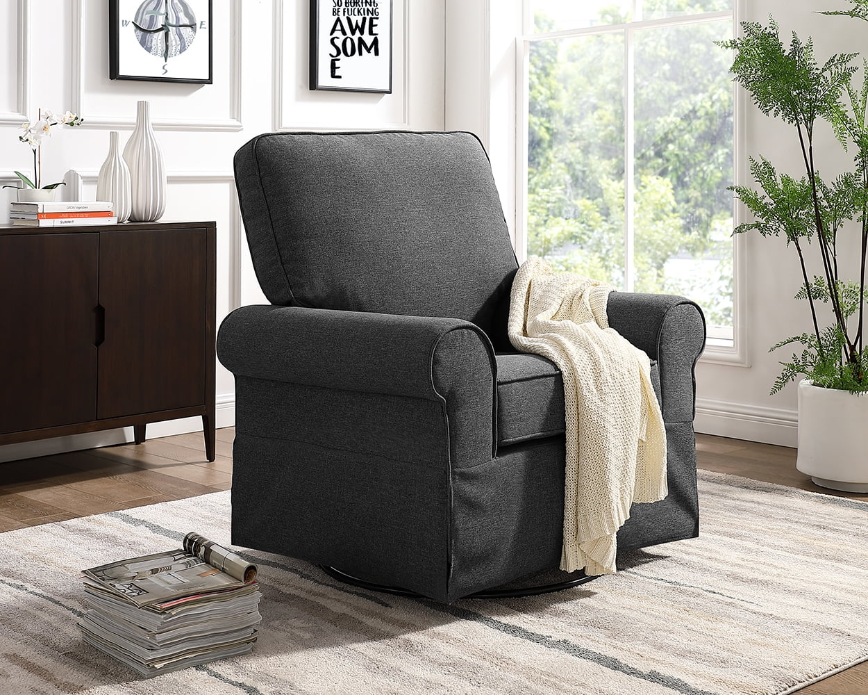Angel Line Natalie Upholstered Swivel Glider, Dark Gray