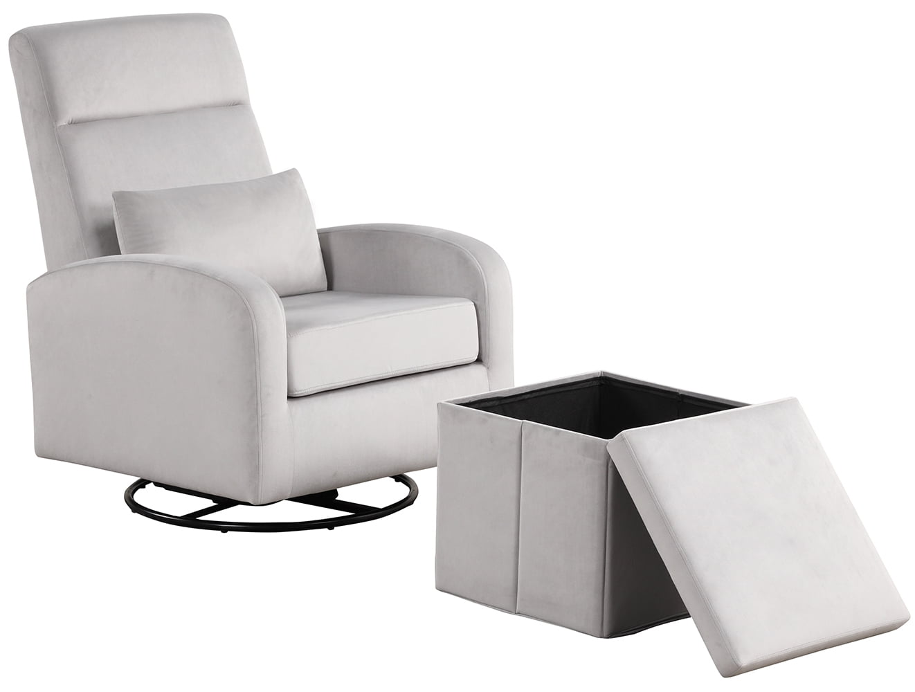 Angel Line Sonia Upholstered Swivel Glider w/ Storage Ottoman, Grey