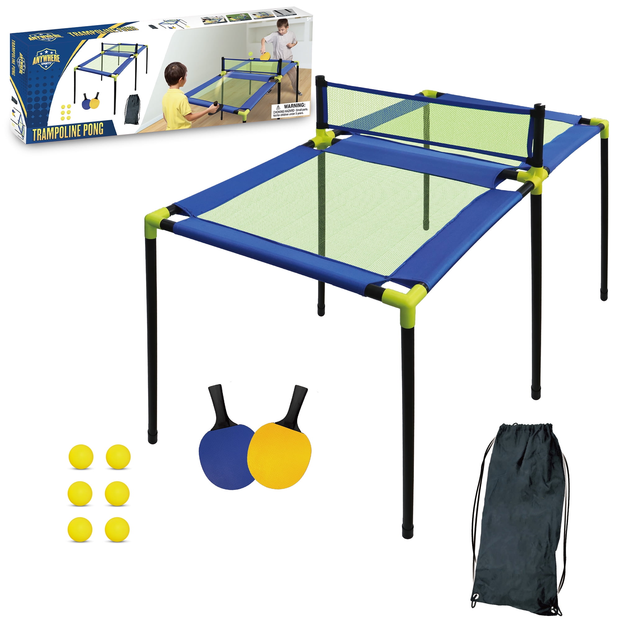 Anywhere Sports: Trampoline Pong - 10pc Portable Table Tennis Game Set, Bouncy Surface, Paddles-Balls-Carry Bag, In-Outdoor, Kids 3+, 1 - 2 Players
