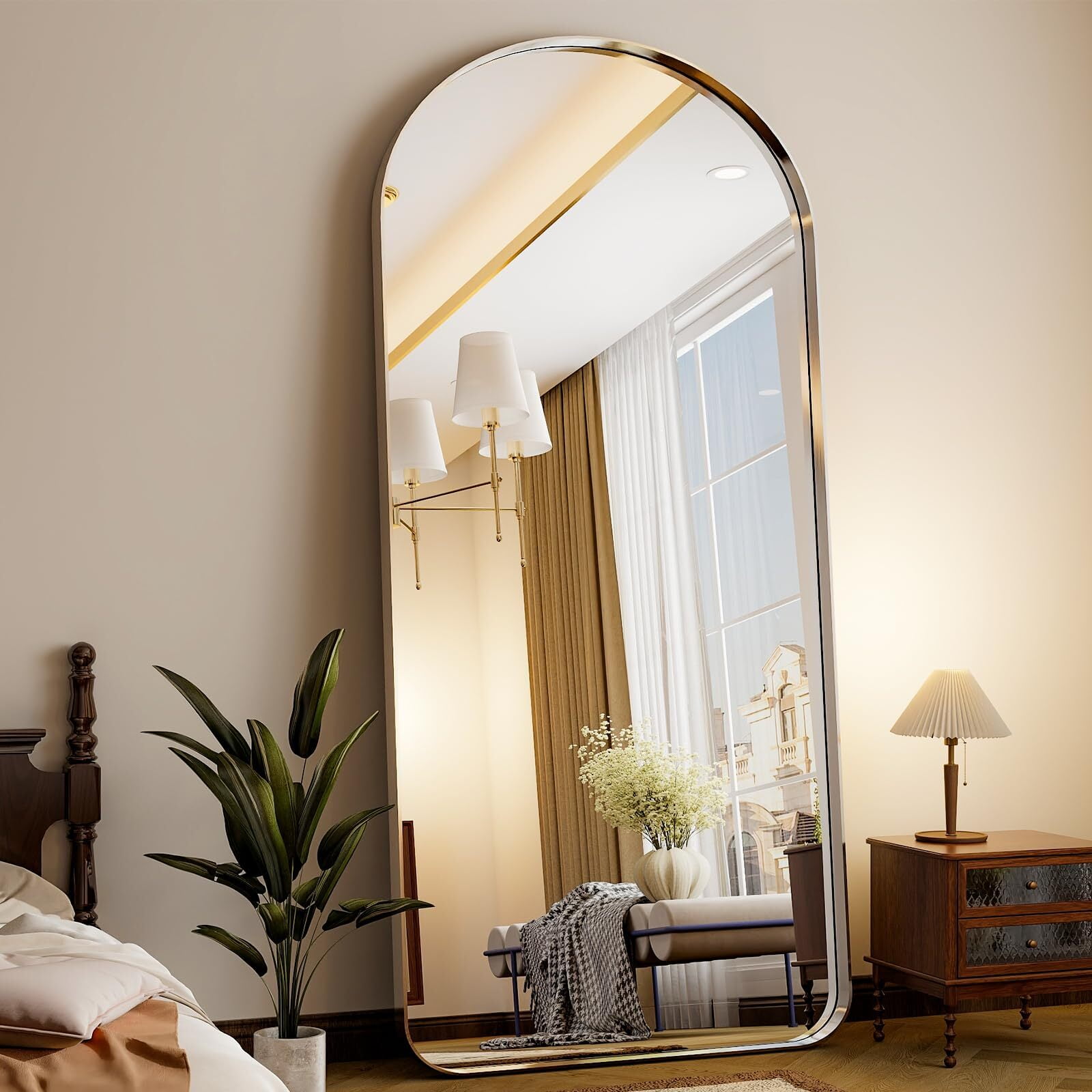 AnyRose Extra Large 71"x30" Arched Full-Length Mirror - Wall-Mounted or Leaning Mirror with Aluminum Alloy Frame,Silver