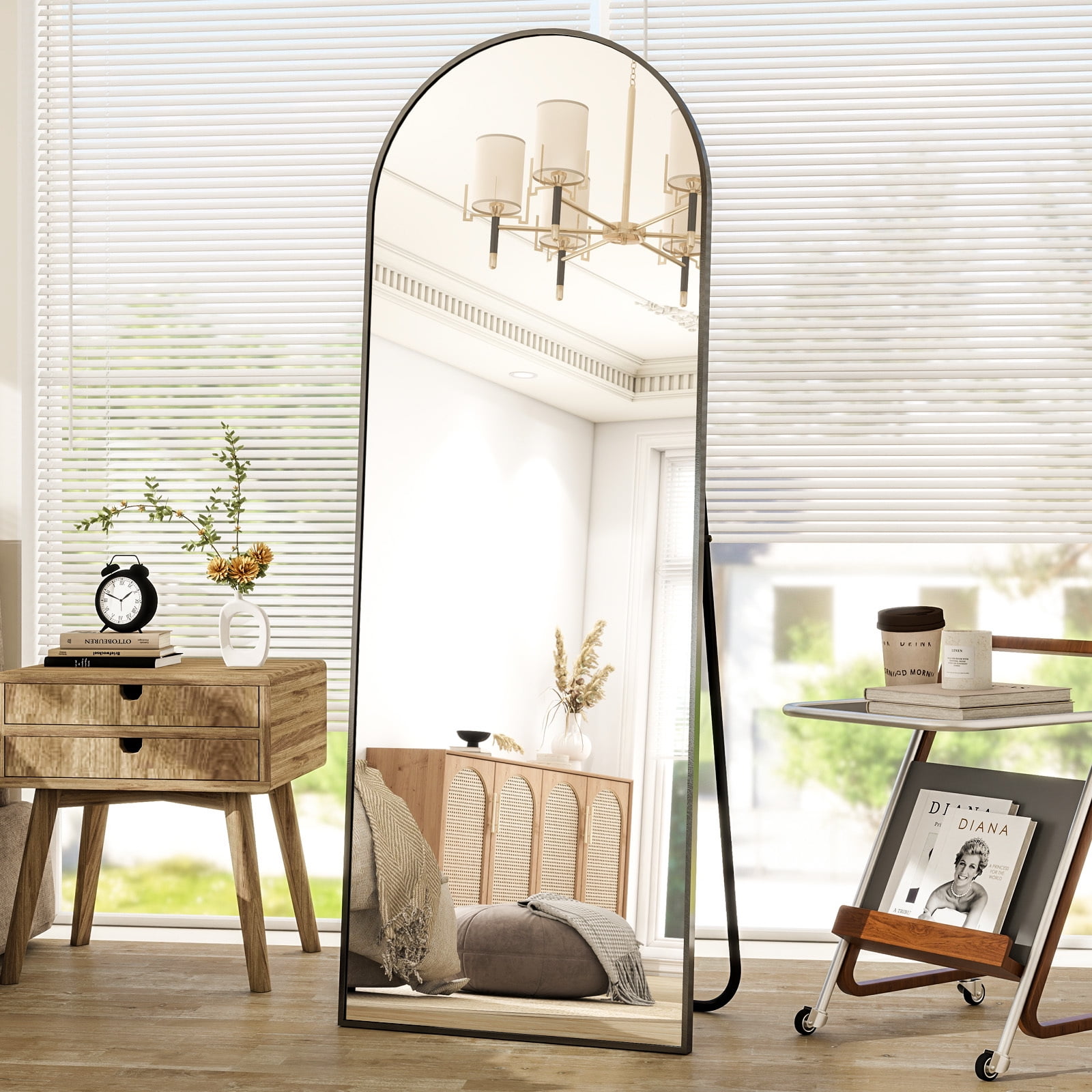 Anyrose 71.1"x26" Arched Floor Mirror with Stand Wall-Mounted, Black