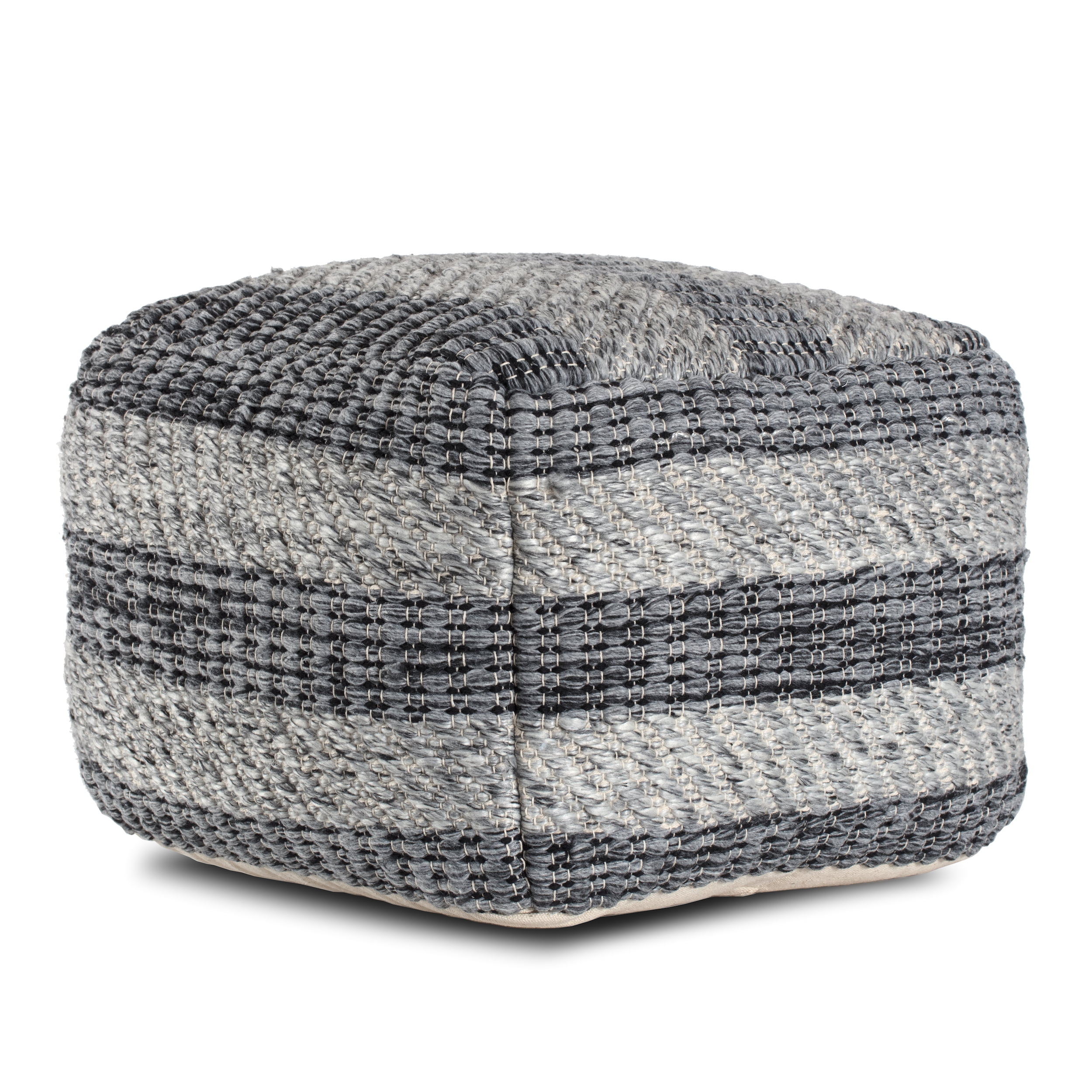 Anji Mountain Cube Striped Woven Pouf, Gray