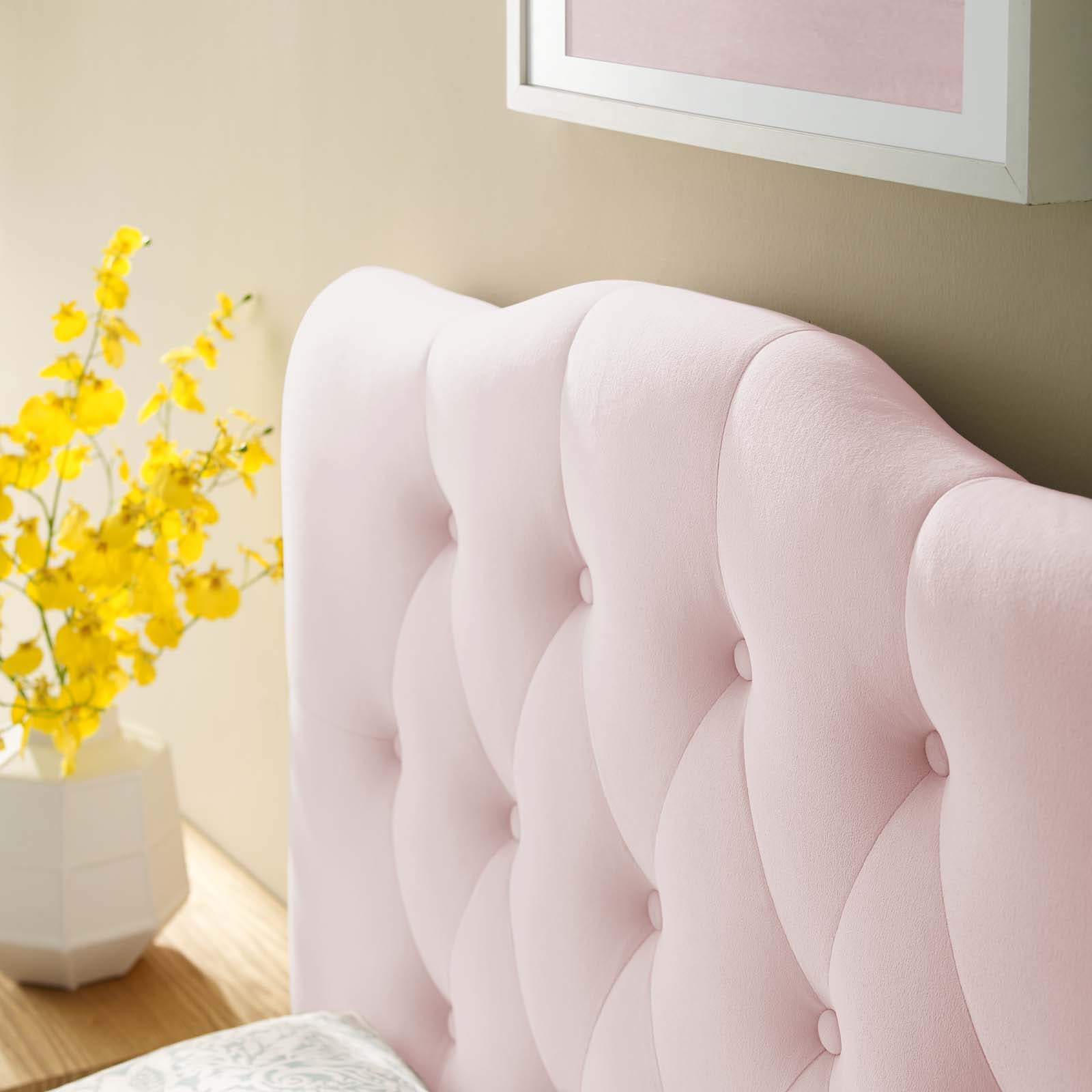 Annabel Twin Diamond Tufted Performance Velvet Headboard in Pink