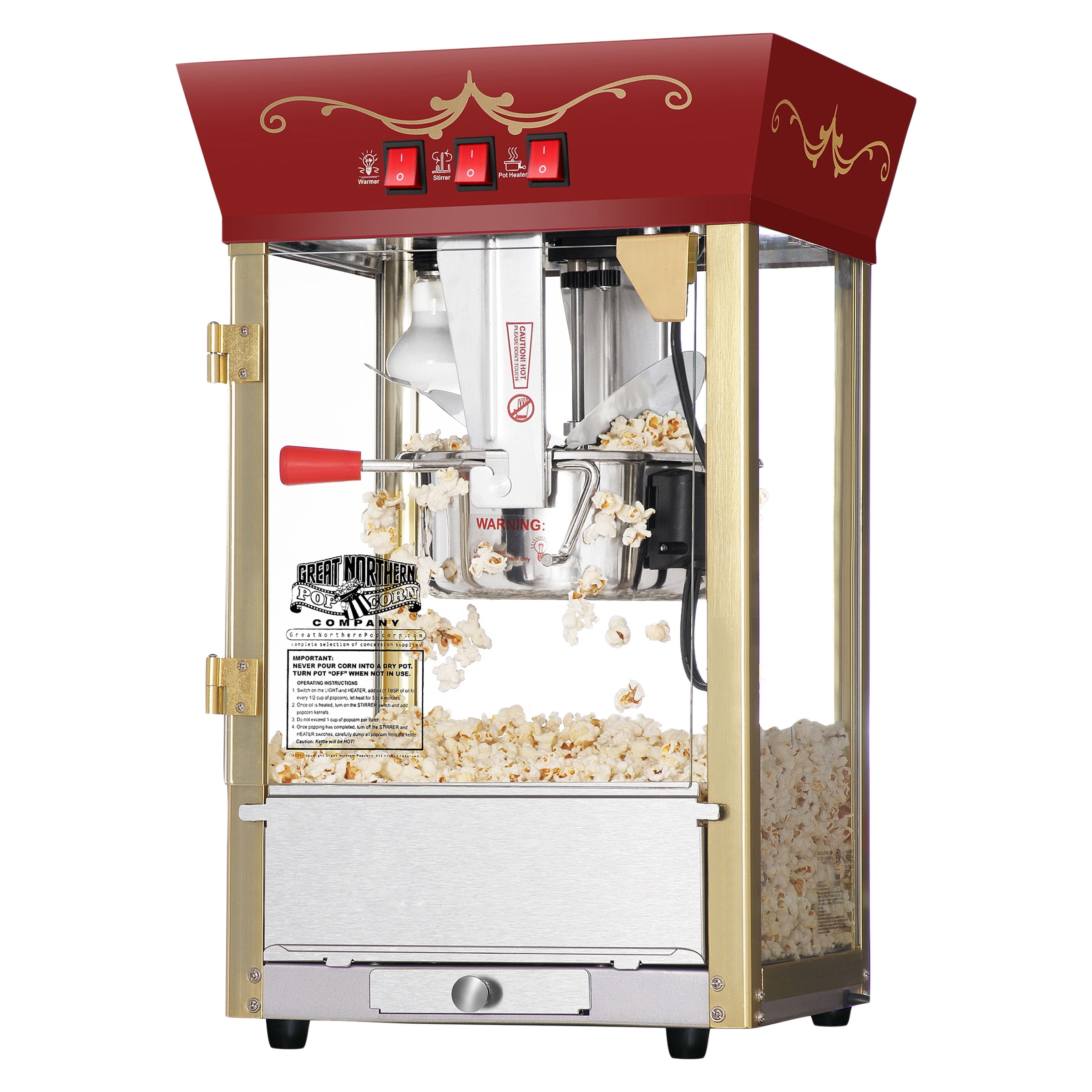 Great Northern Popcorn 8oz Matinee Popcorn Machine with Accessories, Red