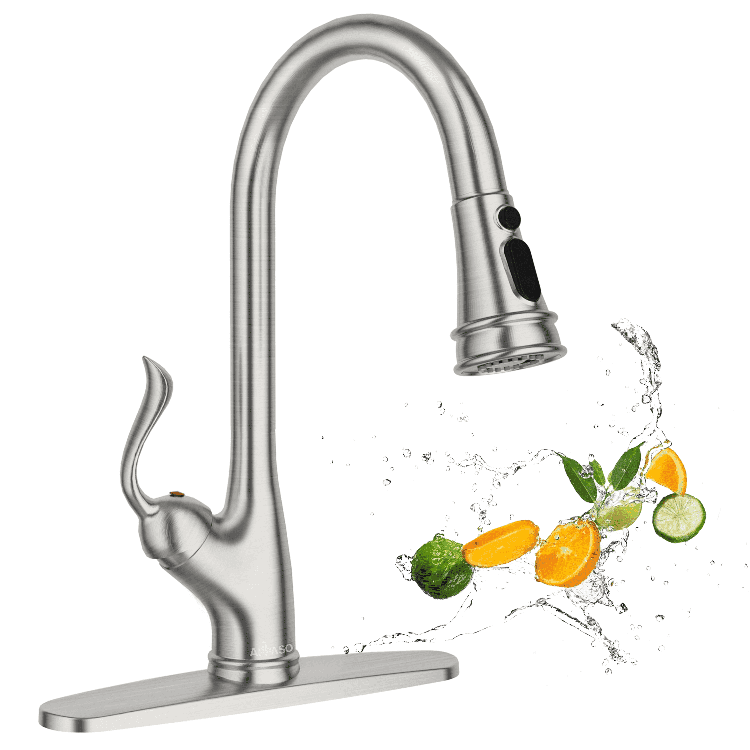 Appaso Stainless Steel Pull Down Kitchen Faucet Single Handle Brushed Nickel with Deck Plate 148BN