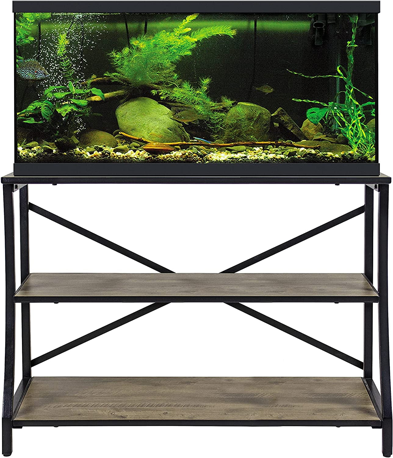 Aquatic Fundamentals Metal + Wood 40/55 Gallon Rustic Gray Aquarium Stand
