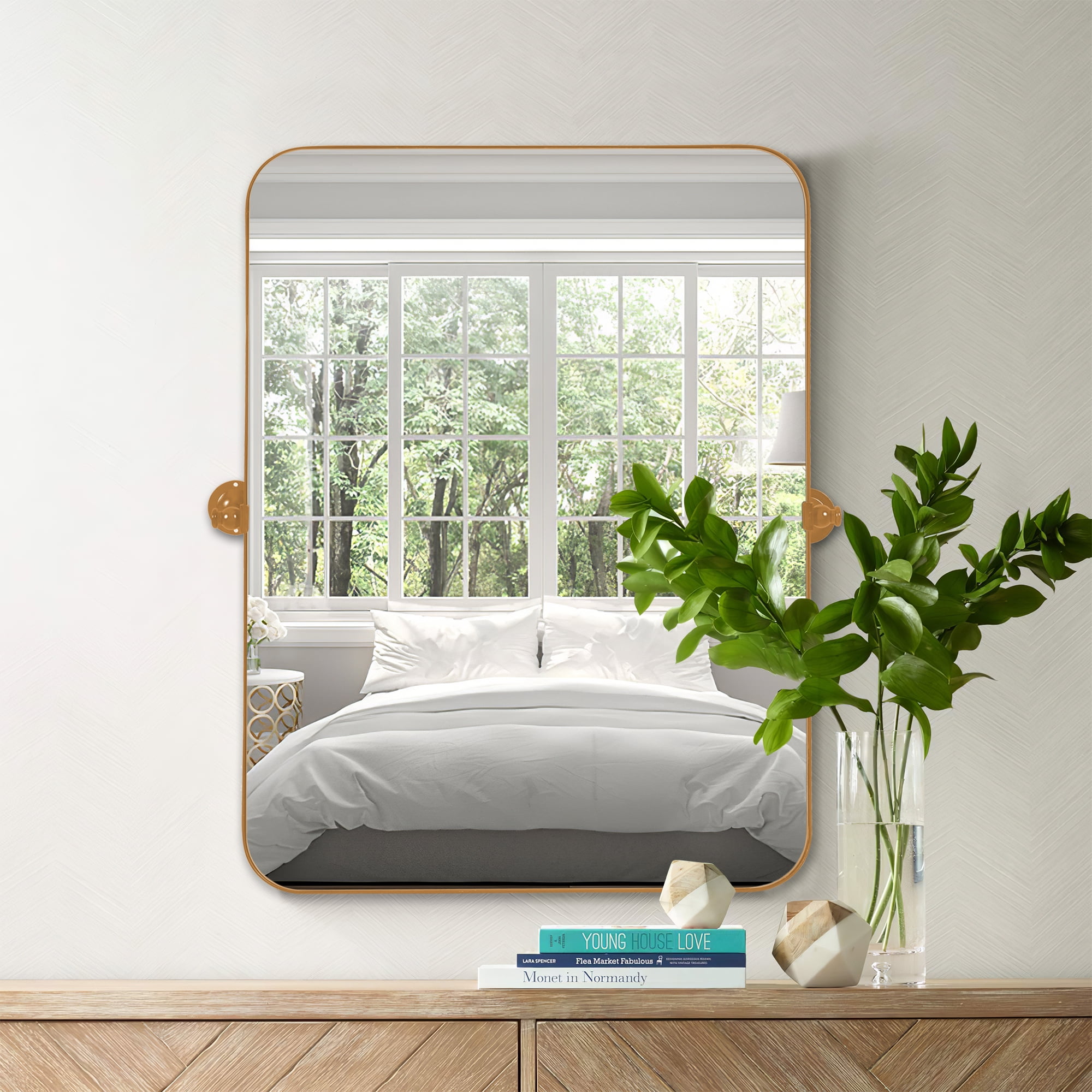 Arched Wall Mirror Arch Small Mirror Round Corner Mirror Wall Mirror 36"x24",Gold,Iron