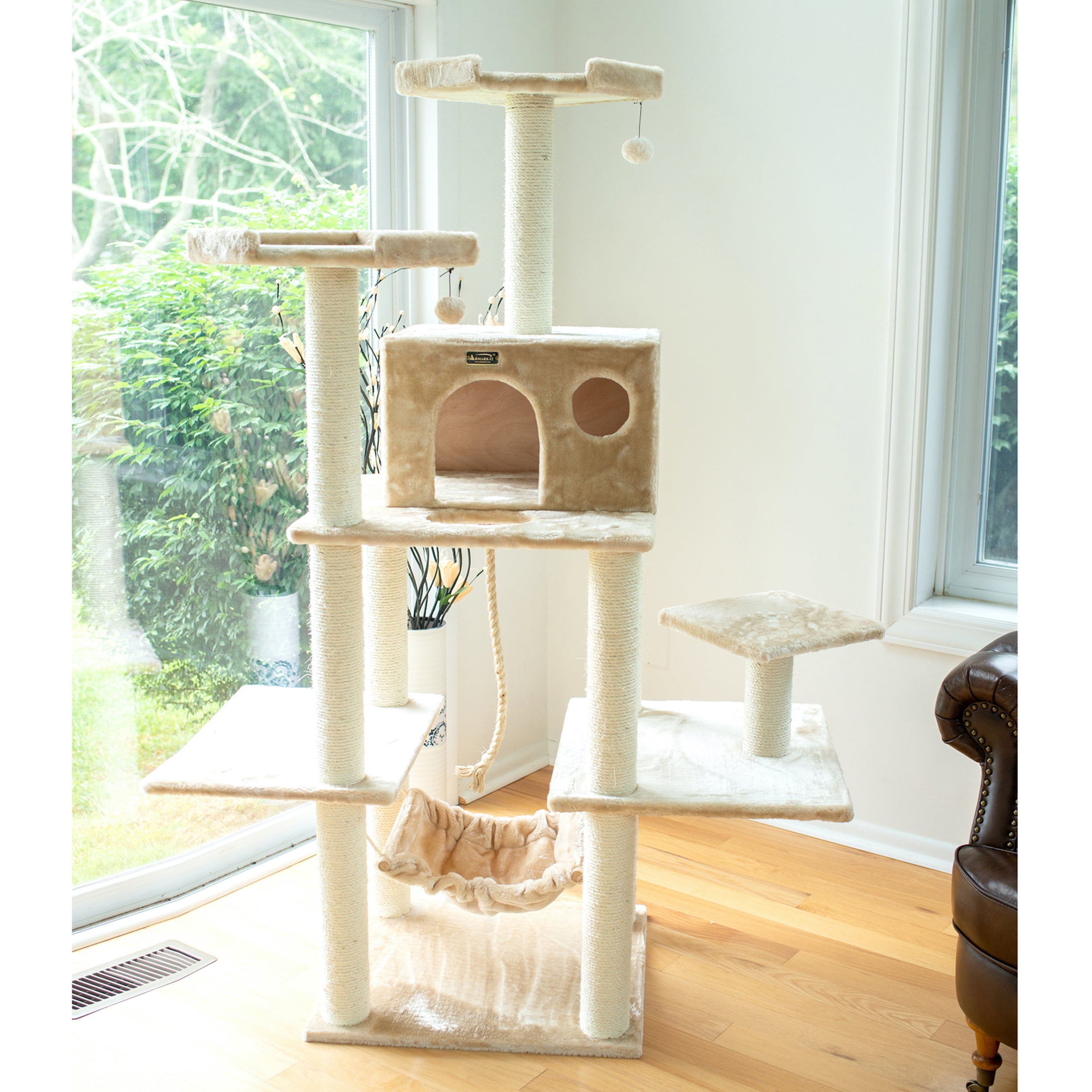 Armarkat 72-in real wood Cat Tree & Condo Scratching Post Tower, Beige
