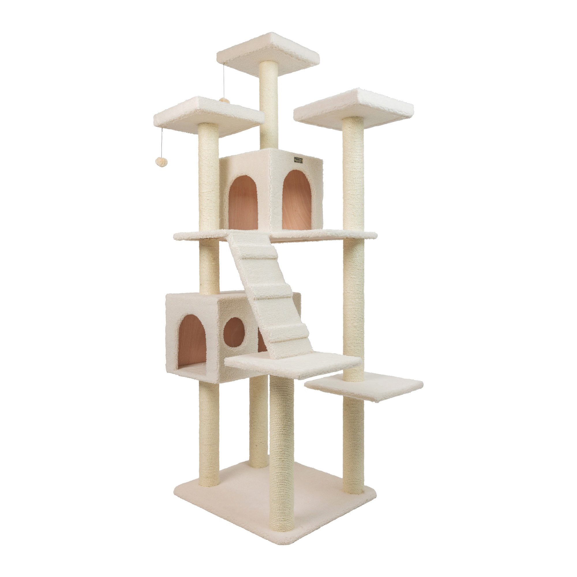 Armarkat 77-in real wood Cat Tree & Condo Scratching Post Tower, White