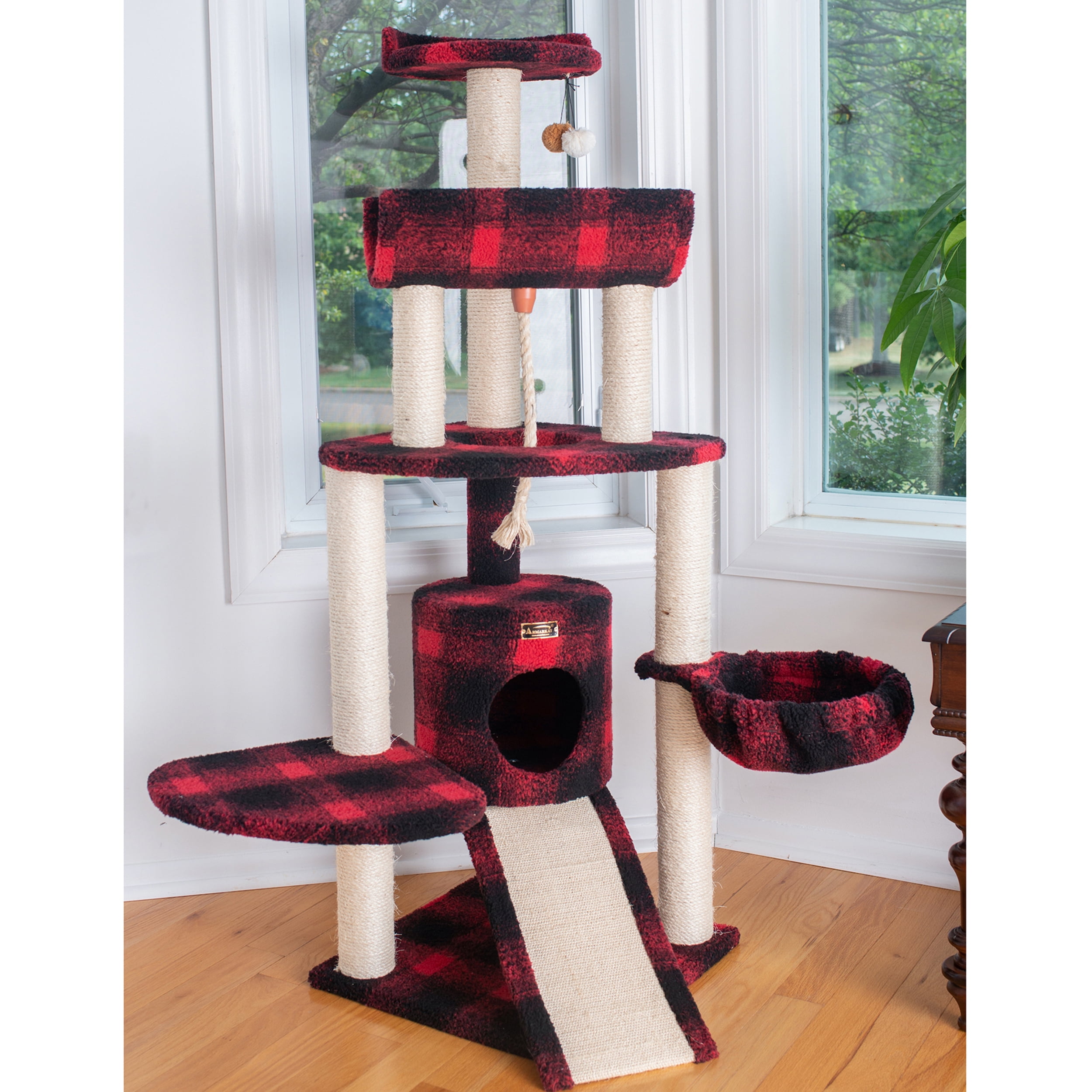 Armarkat real wood Cat Tree Model B5806, Black & Red Tartan Plaid