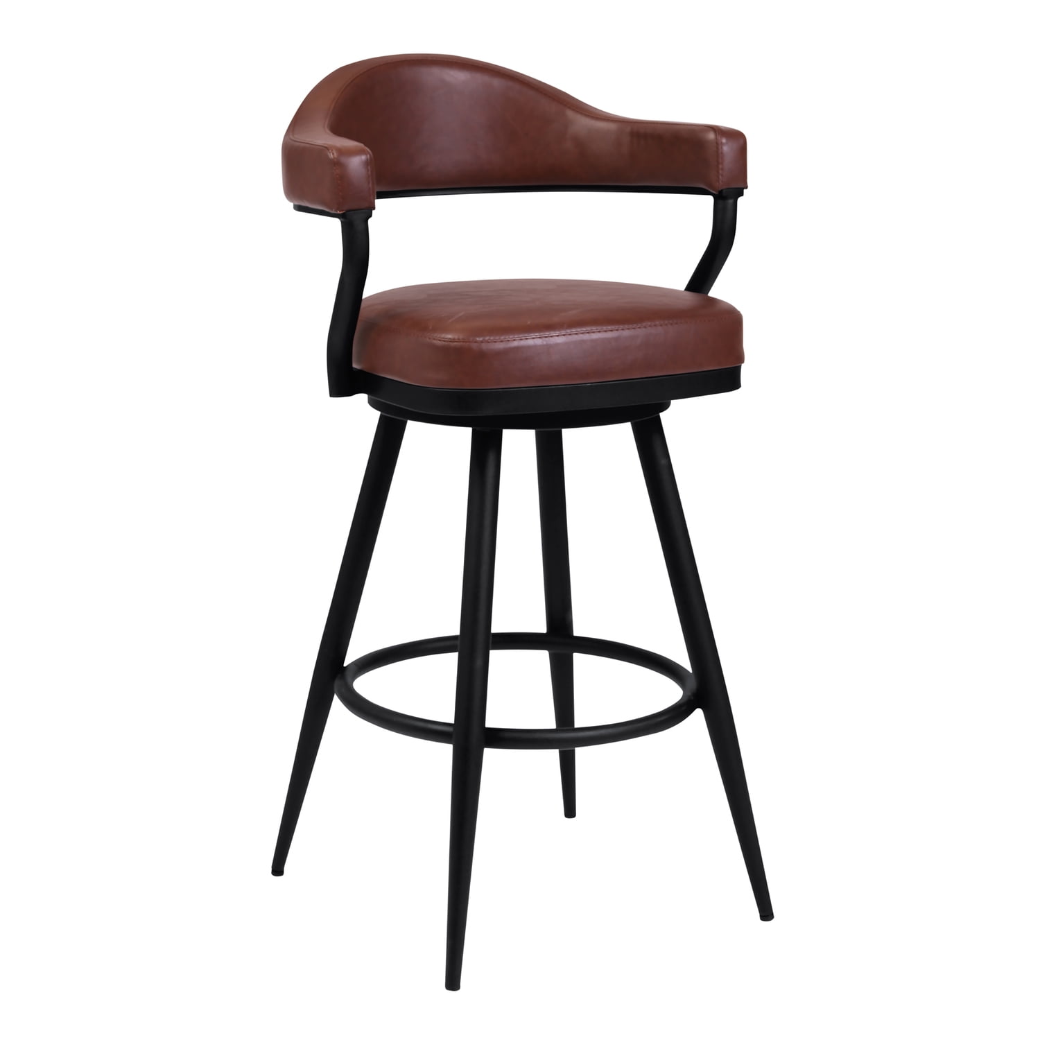Amador 30" Bar Height Barstool in a Black Powder Coated Finish and Vintage Coffee Faux Leather