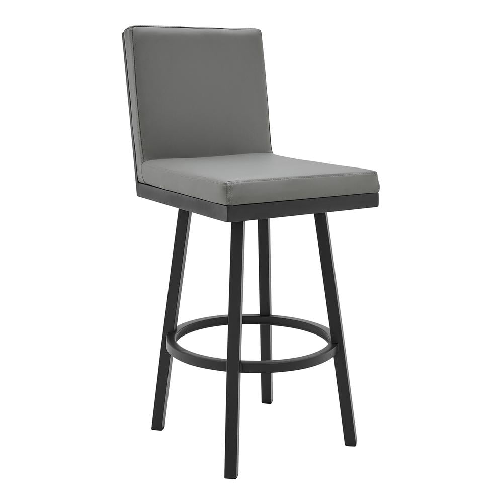 Armen Living Gem 30" Faux Leather/Metal Swivel Bar Stool in Gray/Black