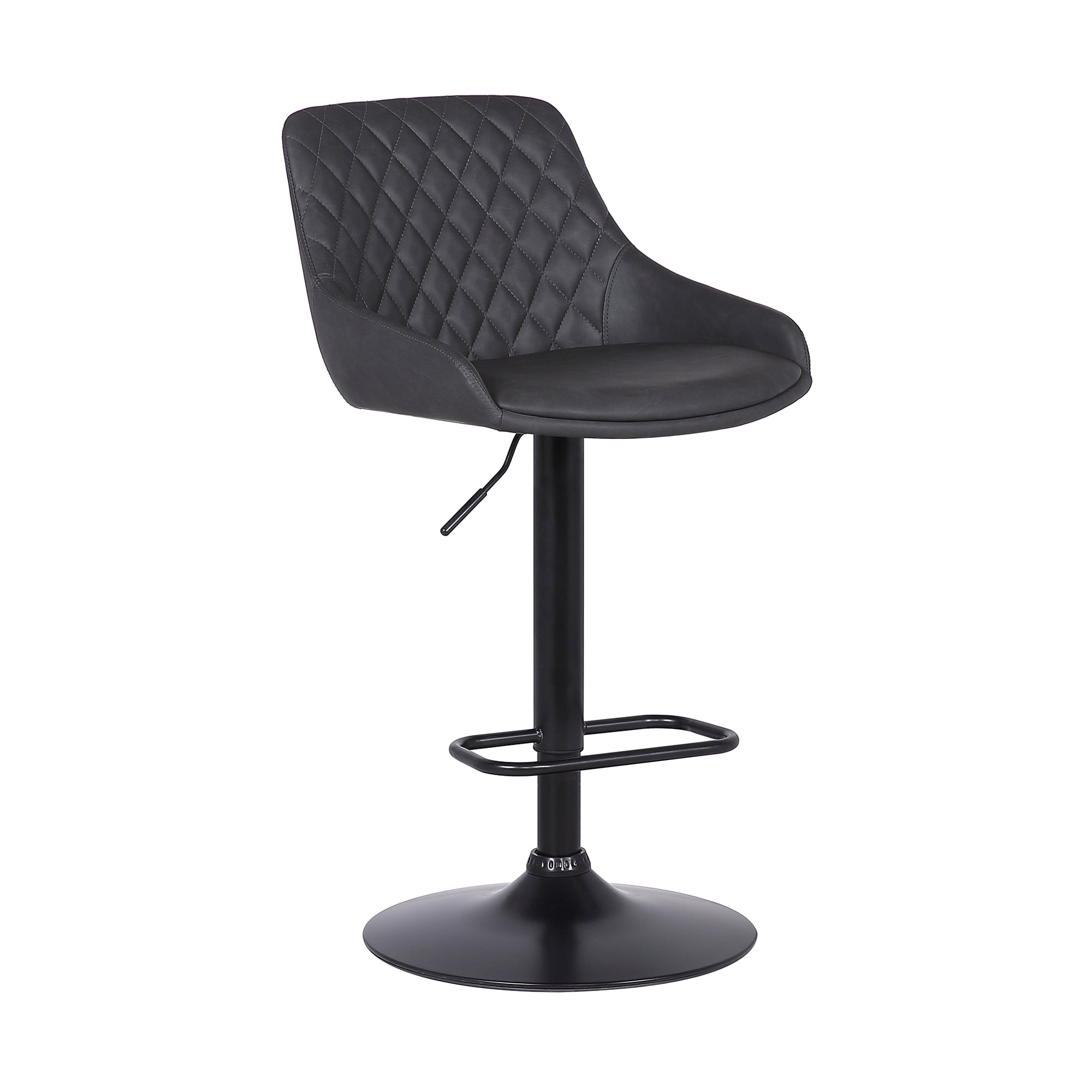 Armen Living Indoor Anibal Adjustable Height Swivel Gray Faux Leather and Black Metal Bar Stool