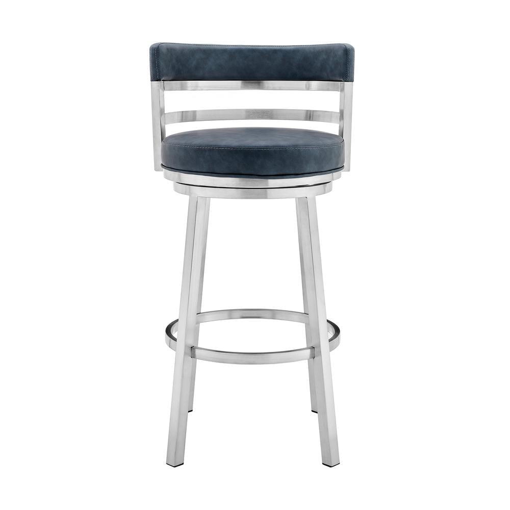 Quinn Contemporary Adjustable Swivel Accent Chair in Polished Steel Finish with Spa Blue Fabric