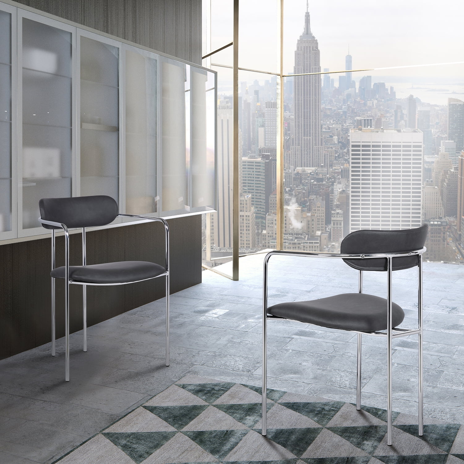 Miki Mid-Century Black Wood Dining Accent Chairs (Set of 2)