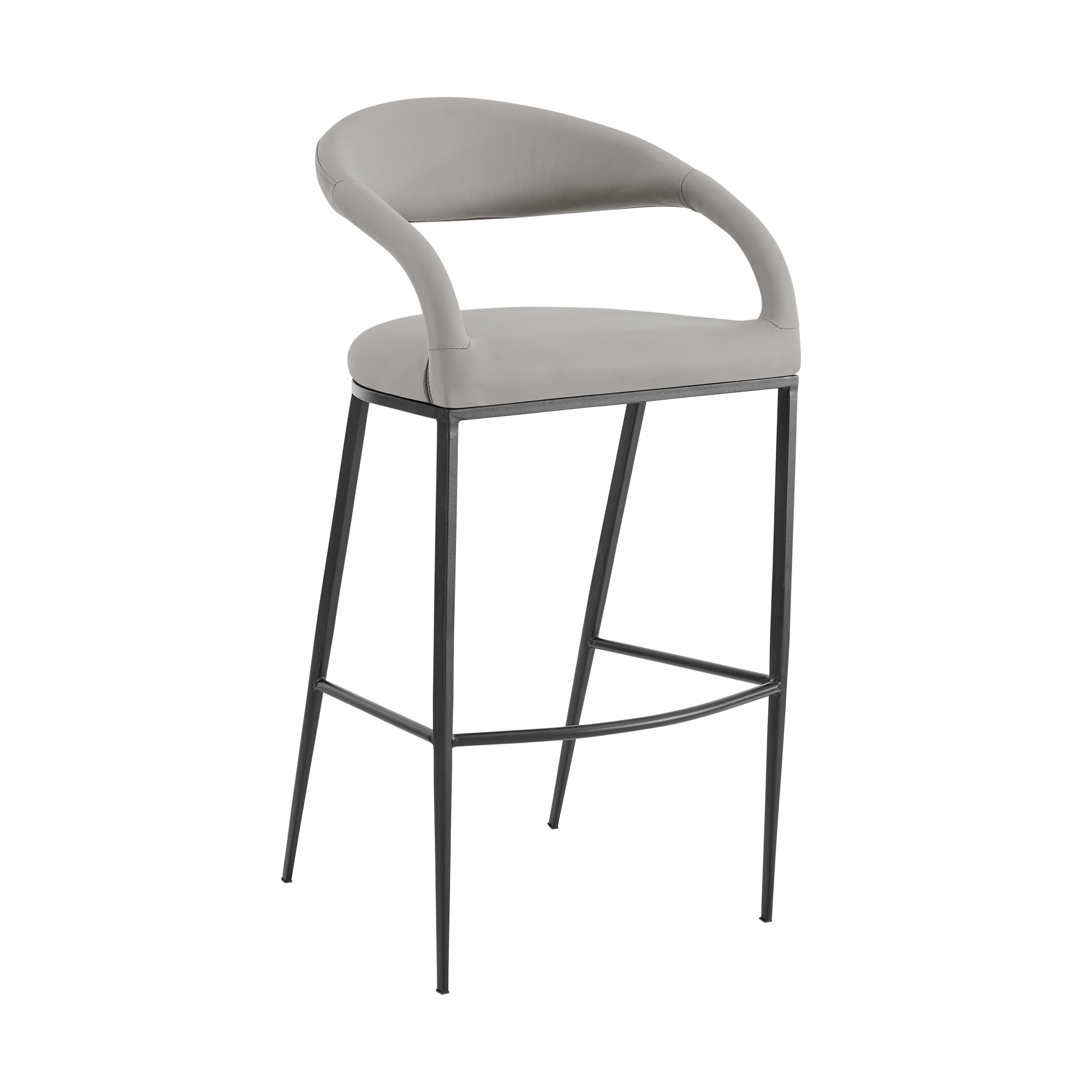 Topanga 26" Swivel Black Wood Counter Stool in Gray Faux Leather with Golden Bronze Metal
