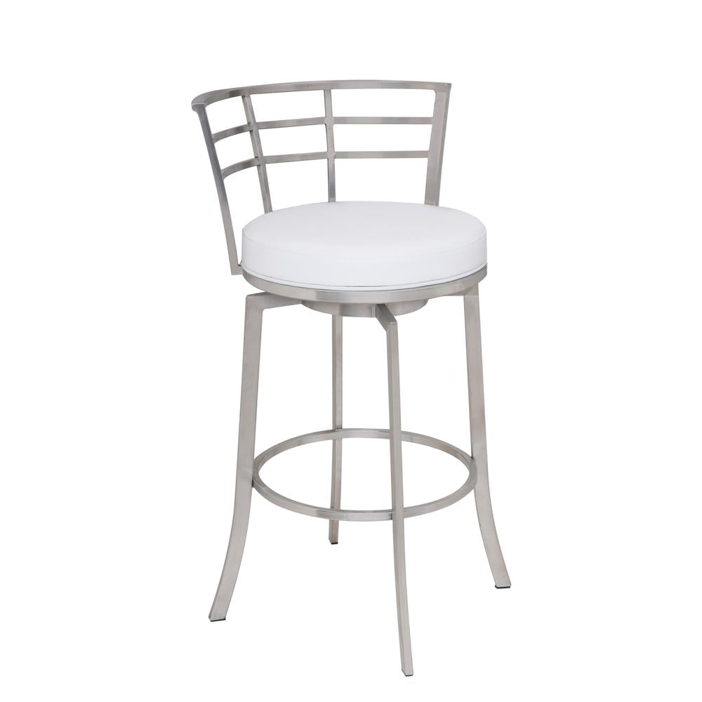 Armen Living Viper 26" Faux Leather Counter Stool in White/Stainless Steel
