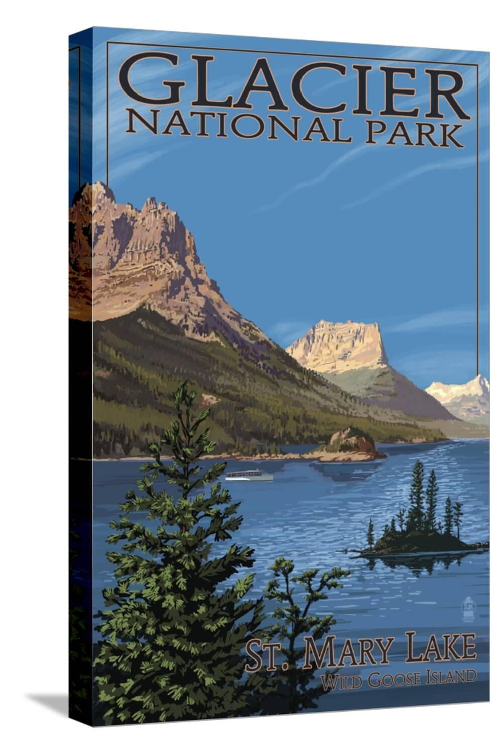 Art.com Glacier National Park - St. Mary Lake, c.2009 Stretched Canvas Print Wall Art by Lantern Press, 12" x 18"