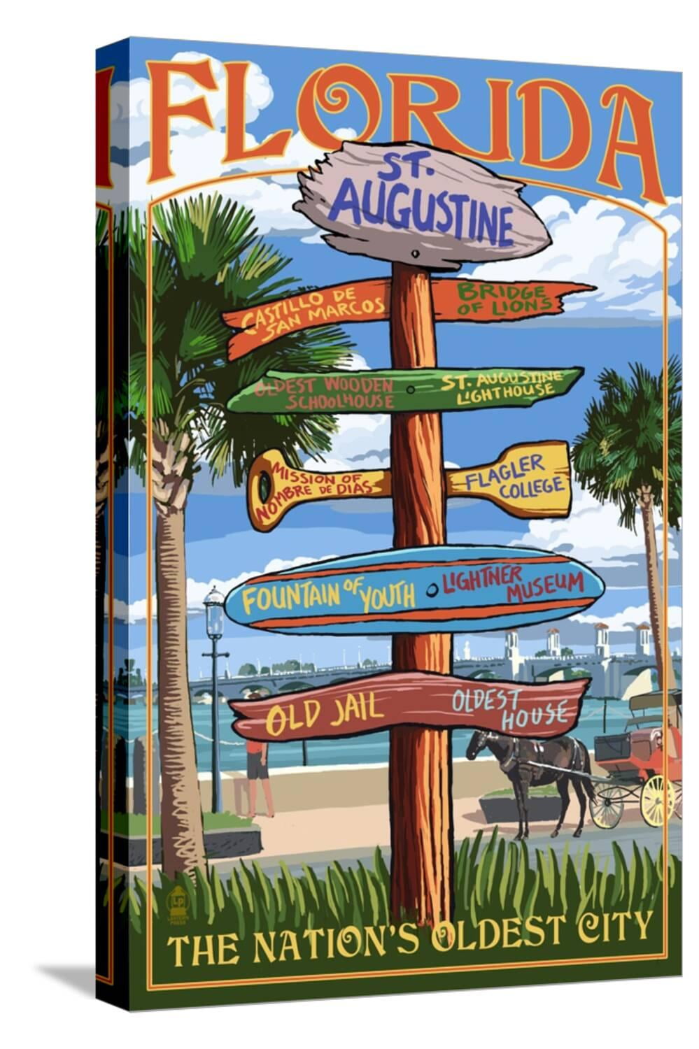 Art.com St. Augustine, Florida - Sign Destinations Stretched Canvas Print Wall Art by Lantern Press, 12" x 18"
