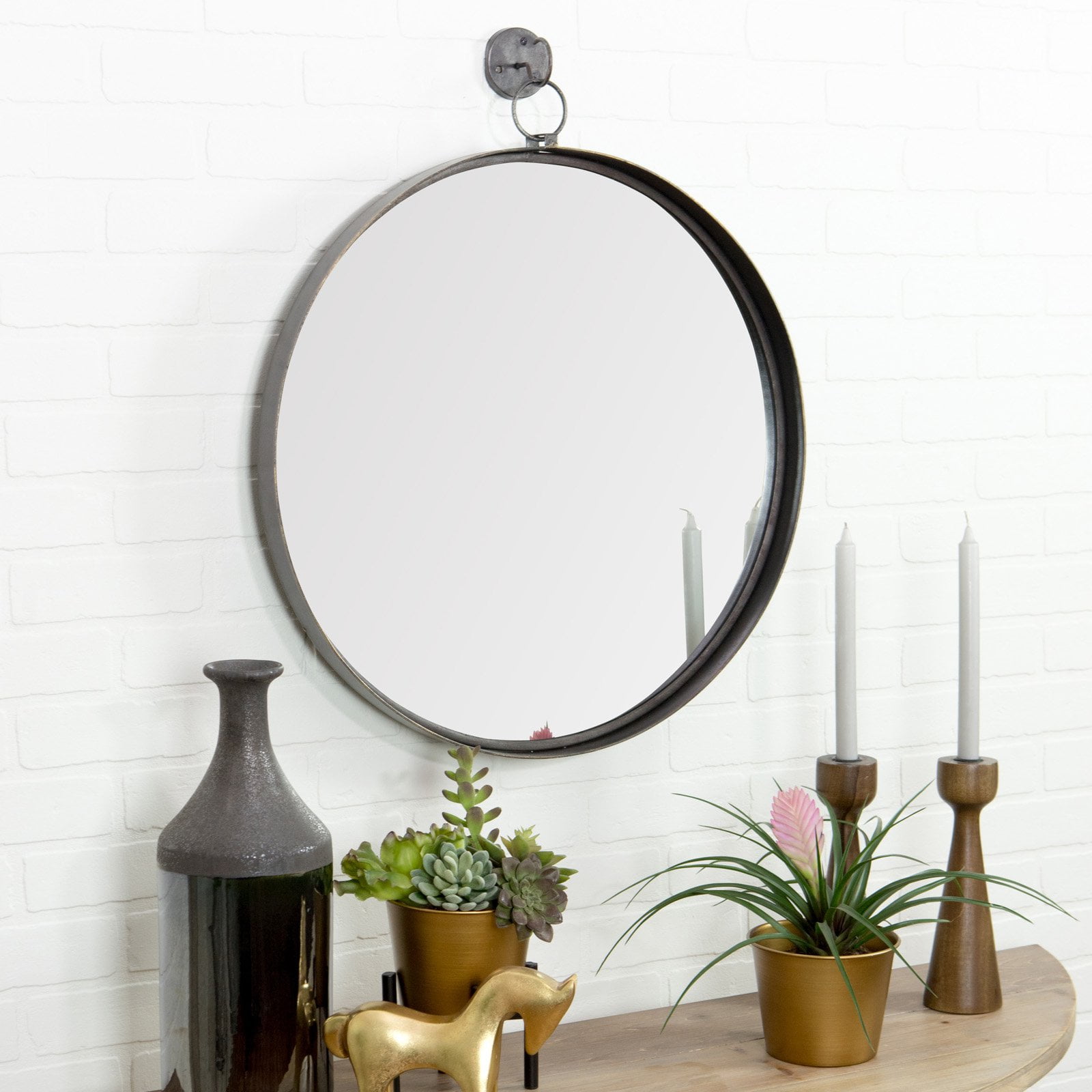 Aspire Home Accents Bescott Suspended Round Wall Mirror - 24W x 28H in.