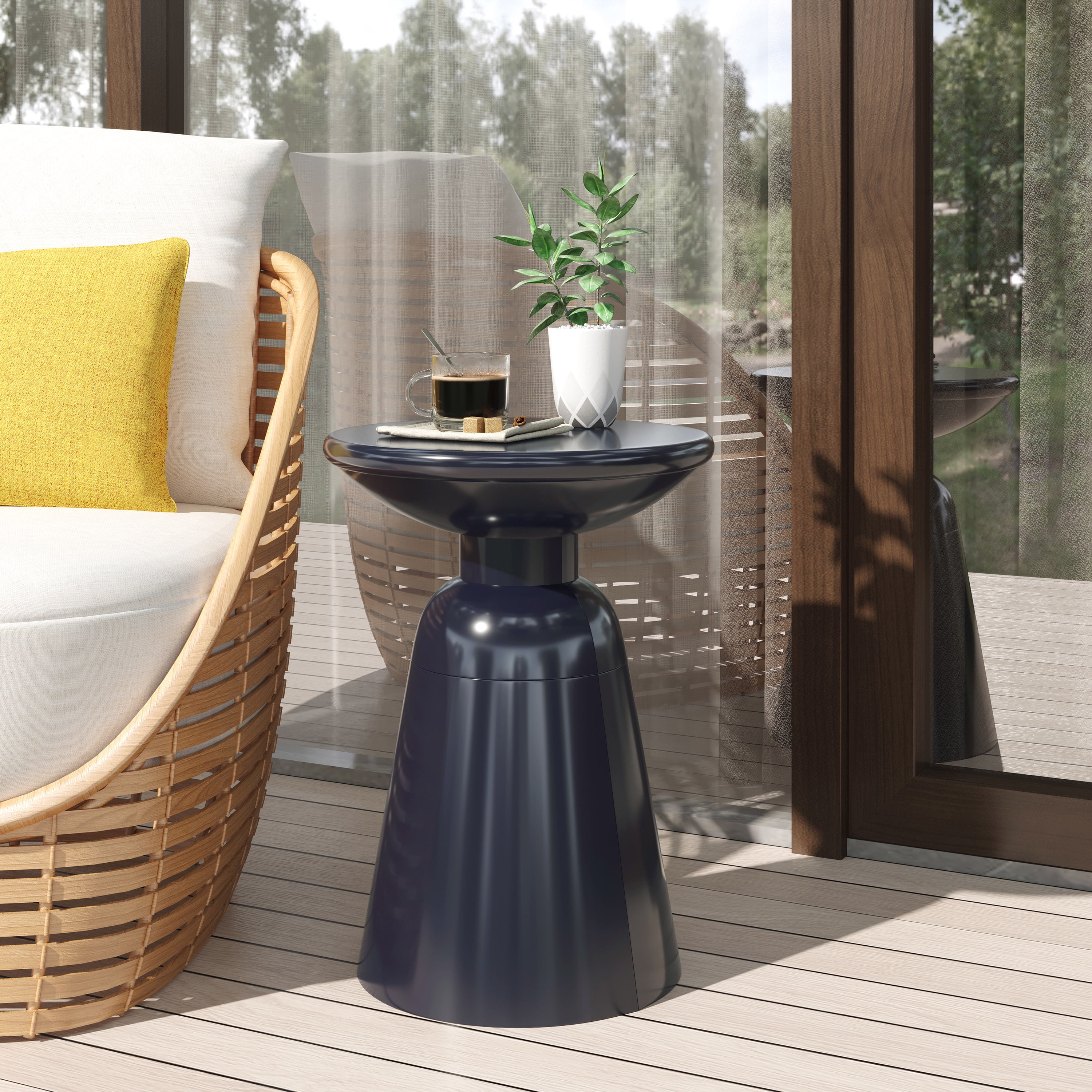 Aston Metal Outdoor Side Table, Navy Blue